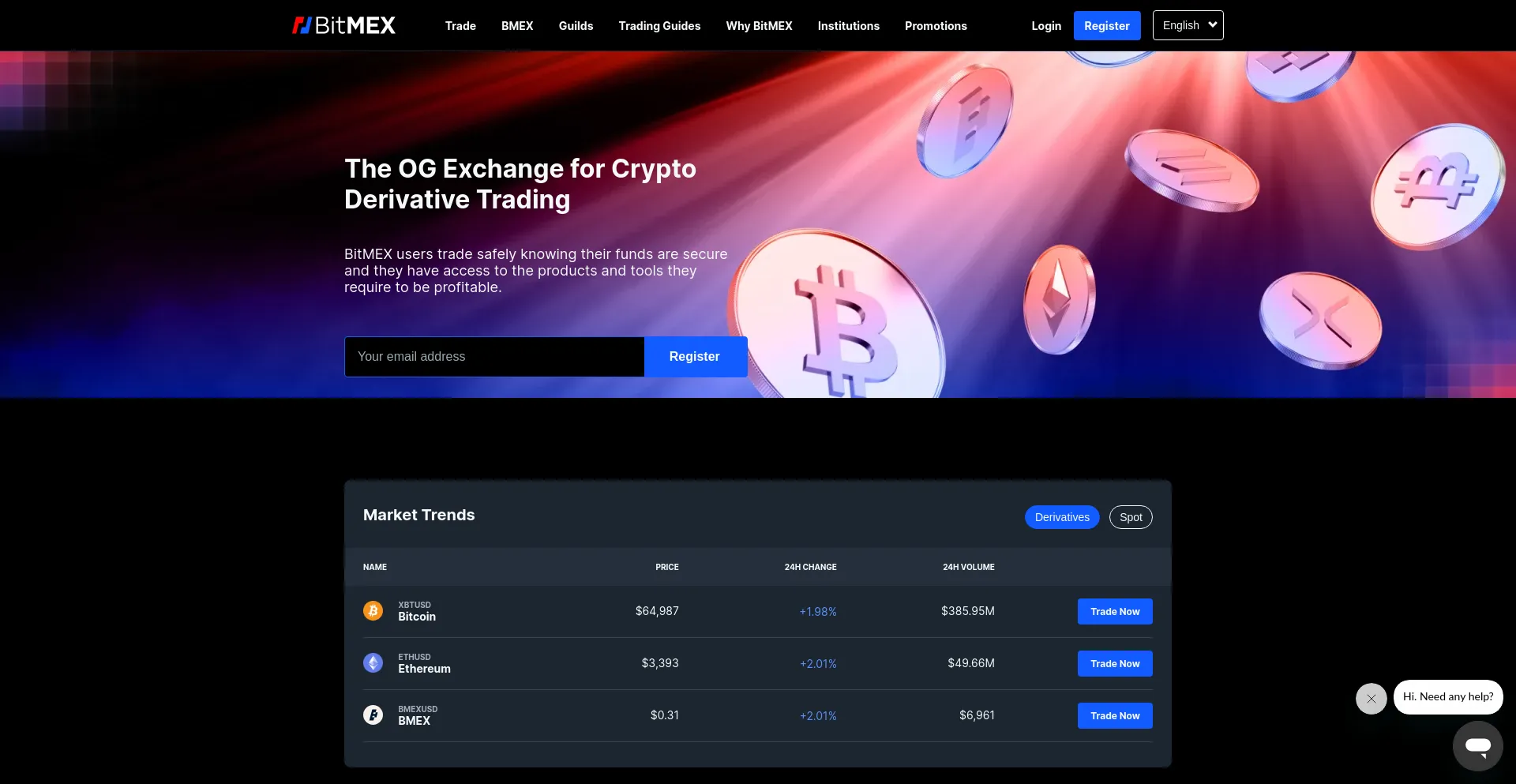 Website screenshot of Bitmex.com