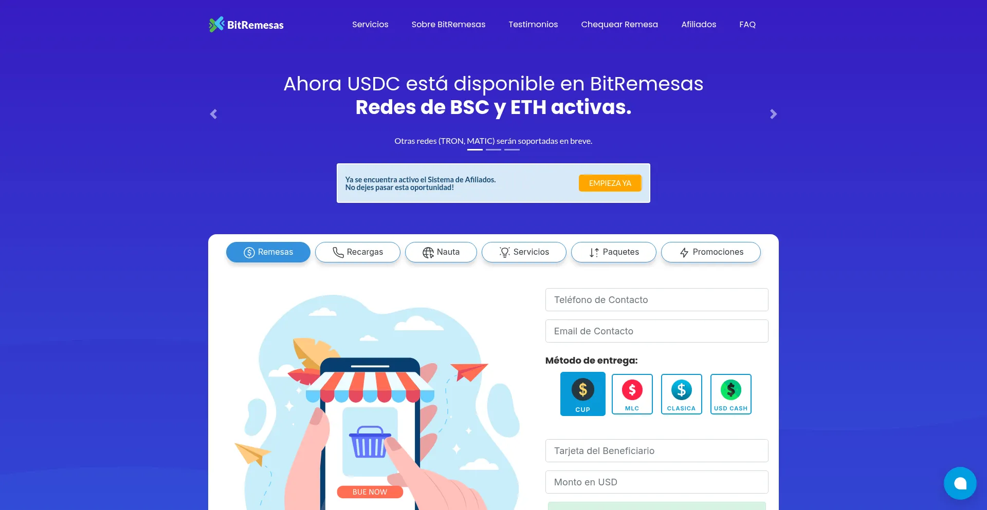 Website screenshot of Bitremesas.com