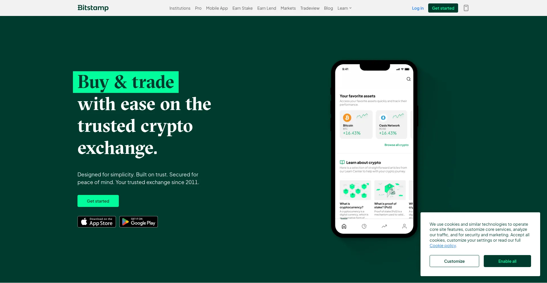 Website screenshot of Bitstamp.net