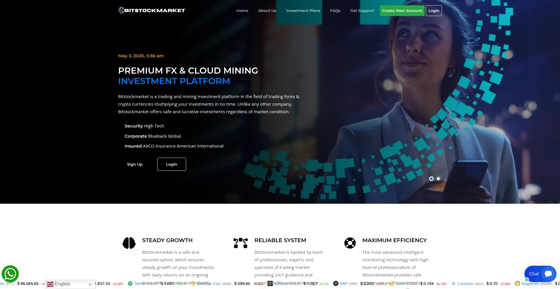Website screenshot of Bitstockmarket.com