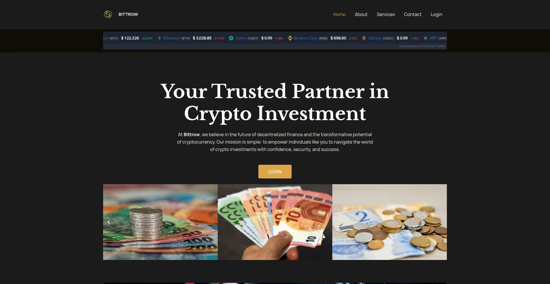 Website screenshot of Bittrow.com