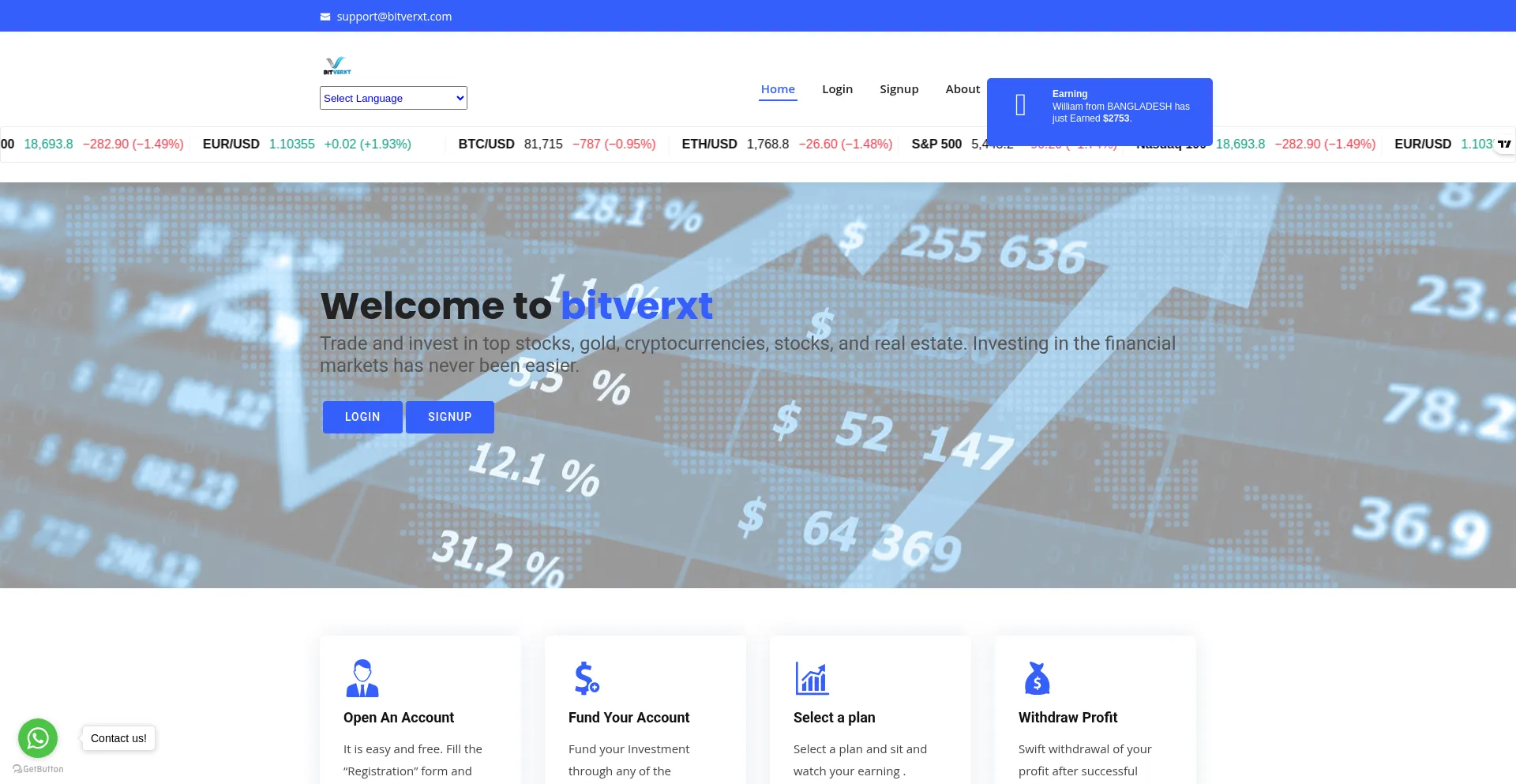 Website screenshot of Bitverxt.com
