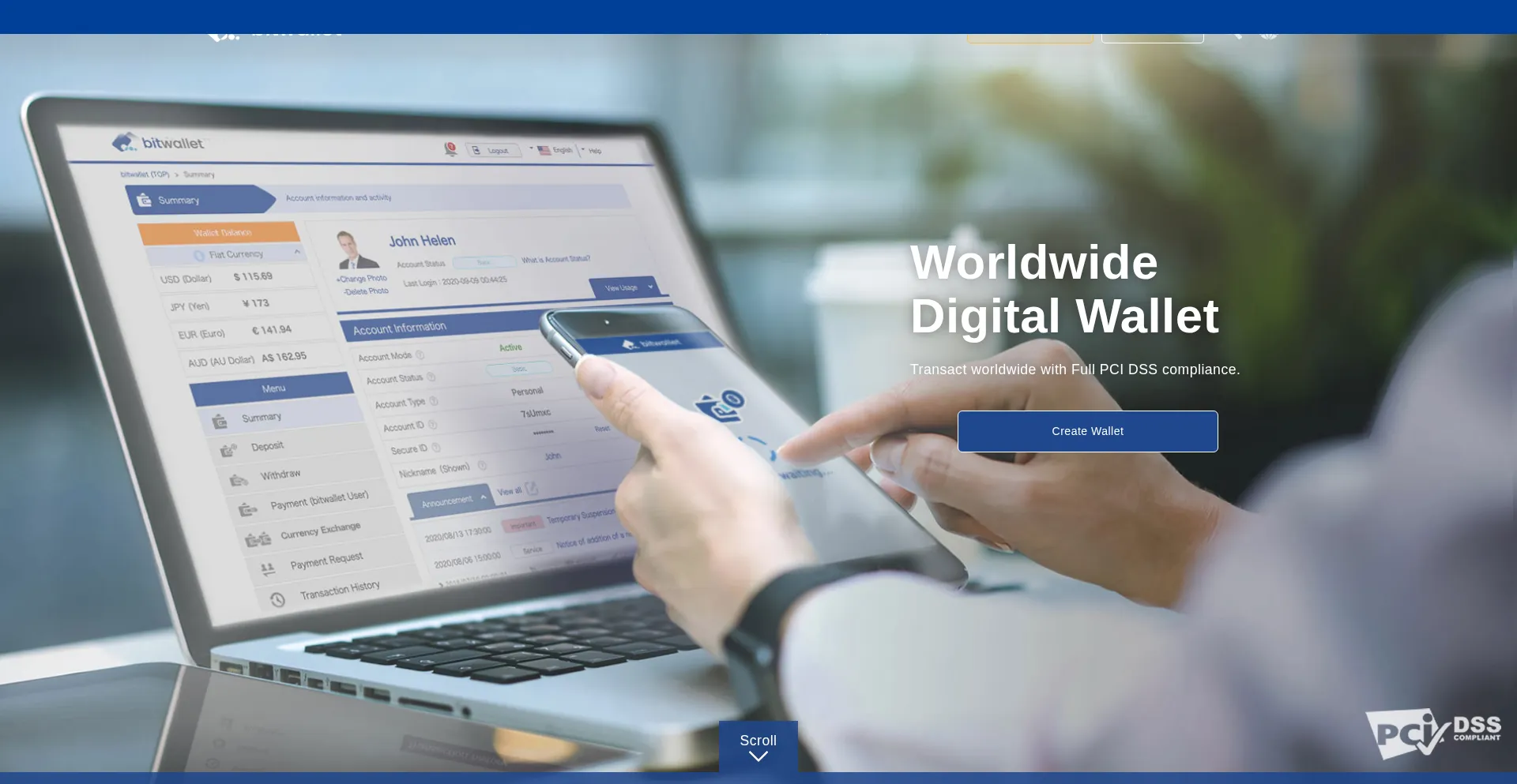 Website screenshot of Bitwallet.com