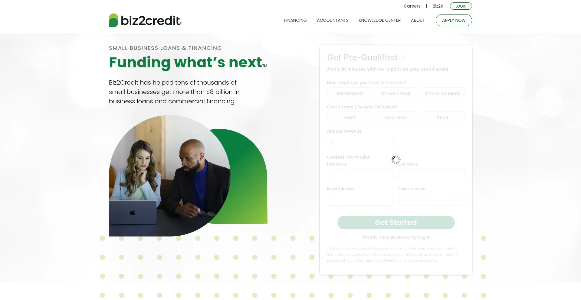 Website screenshot of Biz2credit.com