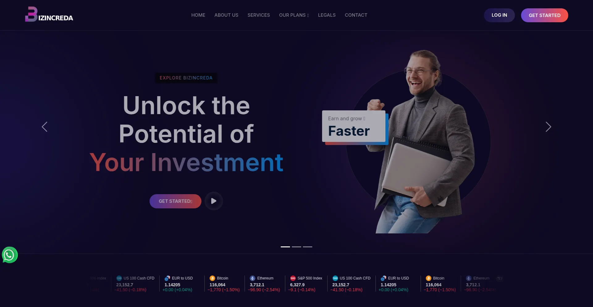Website screenshot of Bizincreda.com