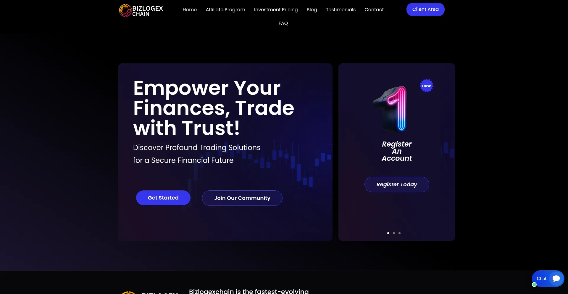 Website screenshot of Bizlogexchain.com