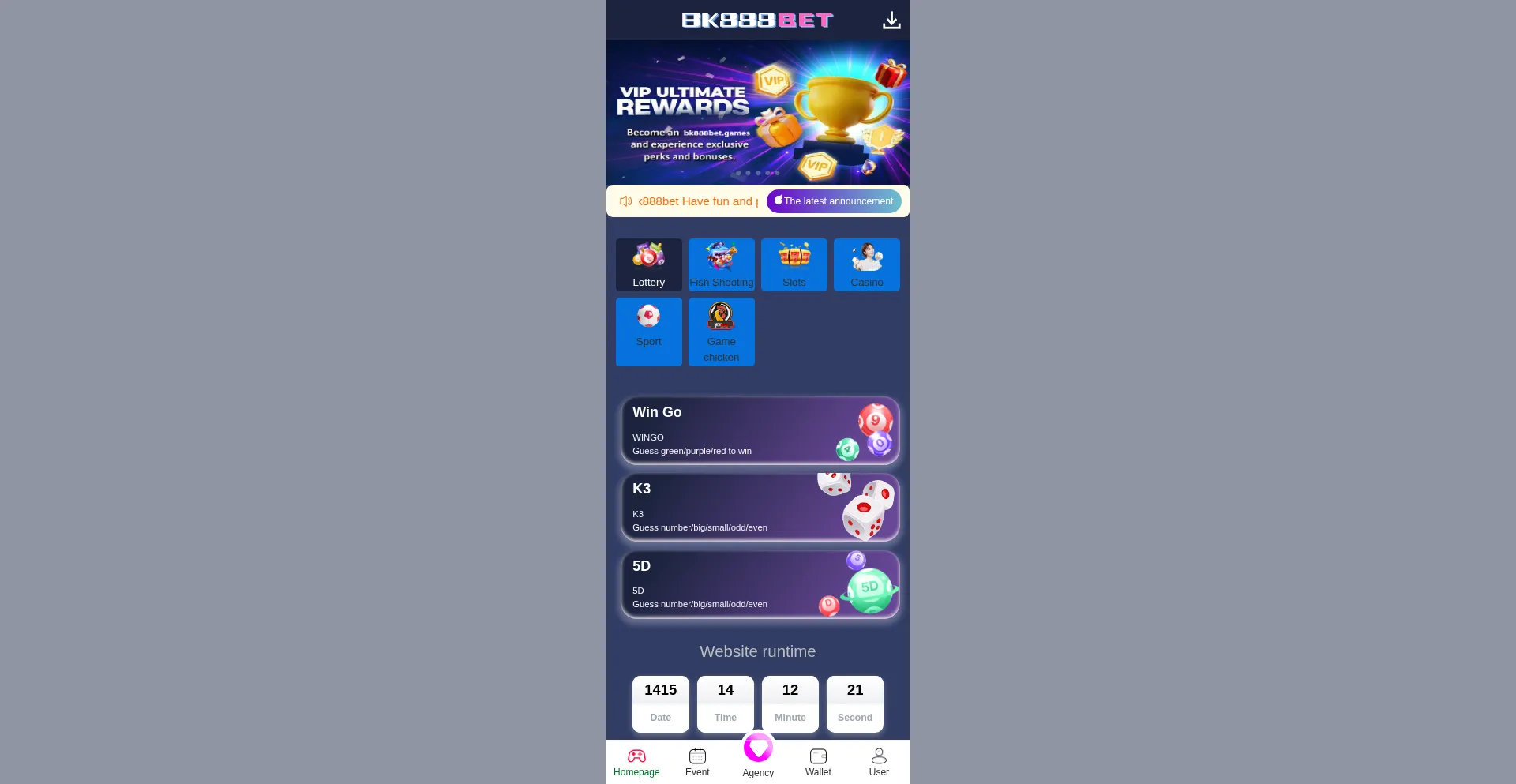 Website screenshot of Bk888bet.games