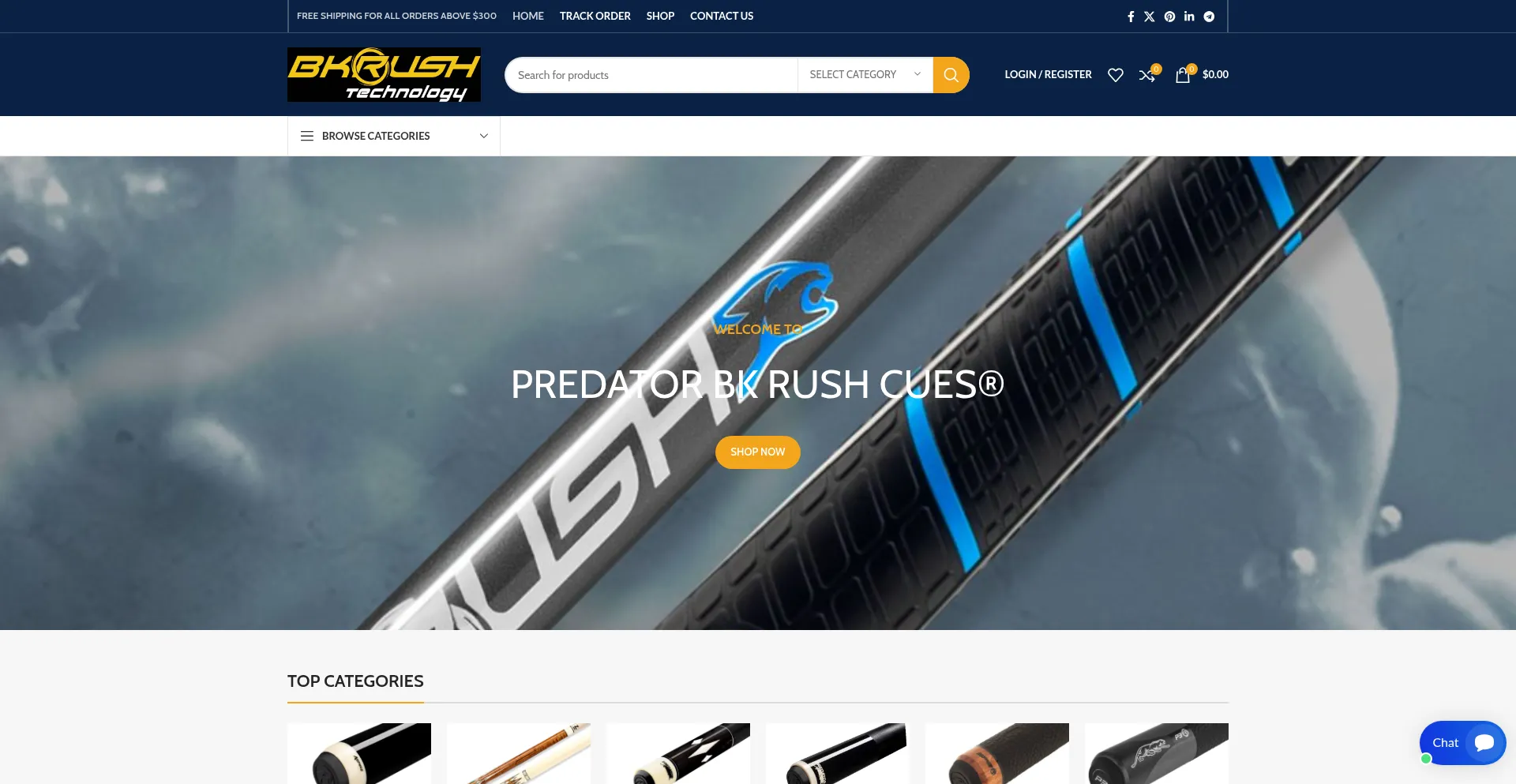 Website screenshot of Bkrushcues.com