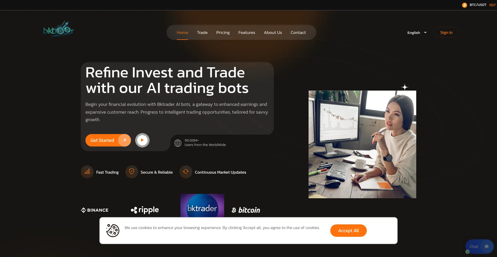 Website screenshot of Bktbot.com