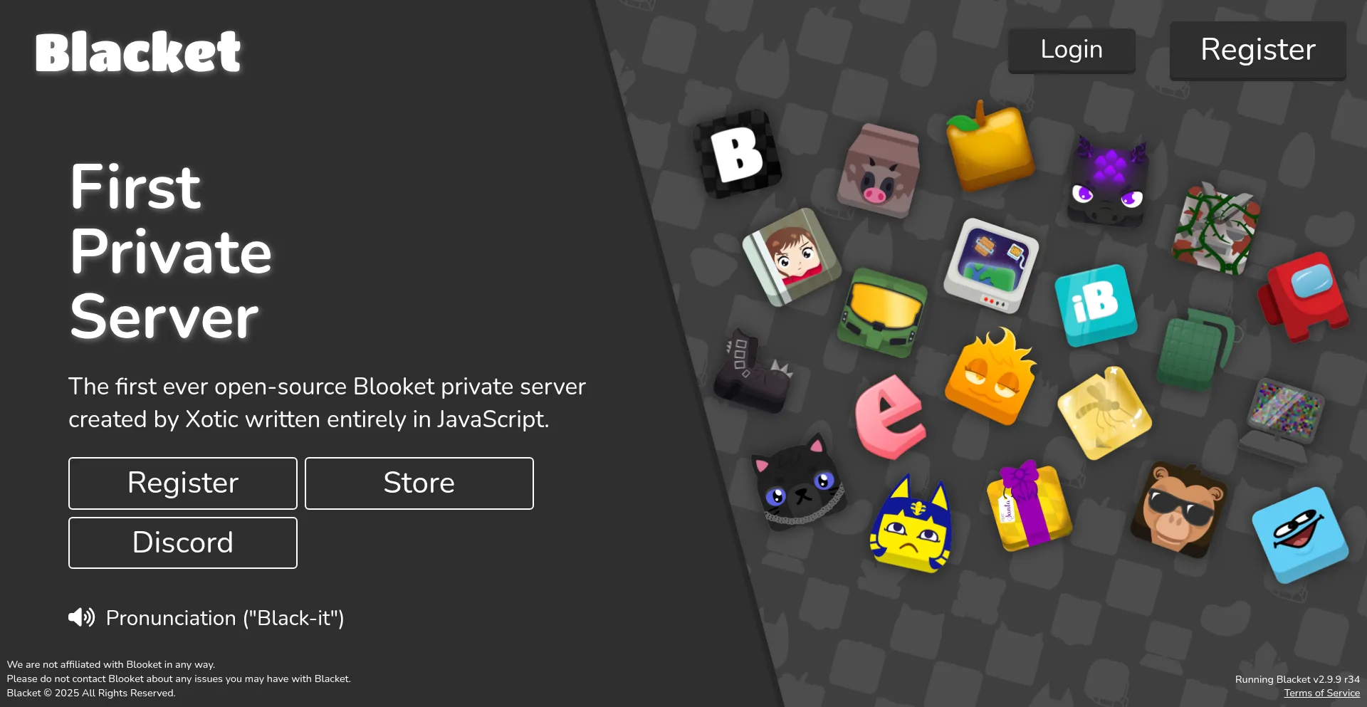 Website screenshot of Blacket.org