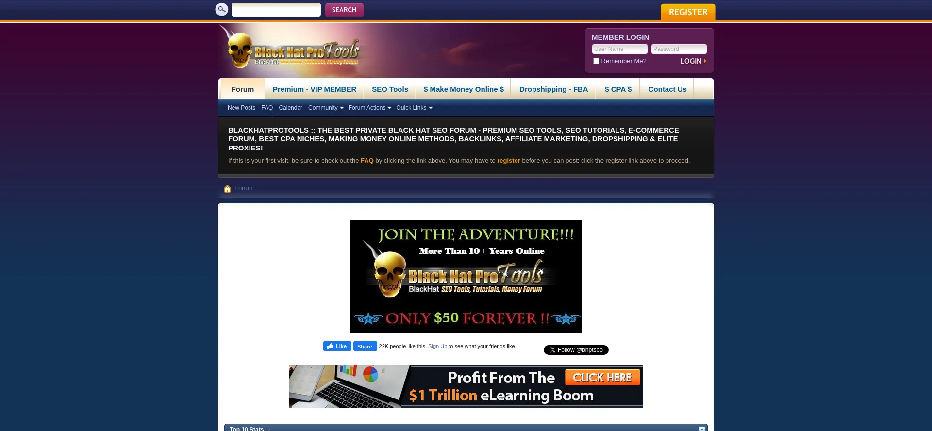 Website screenshot of Blackhatprotools.info