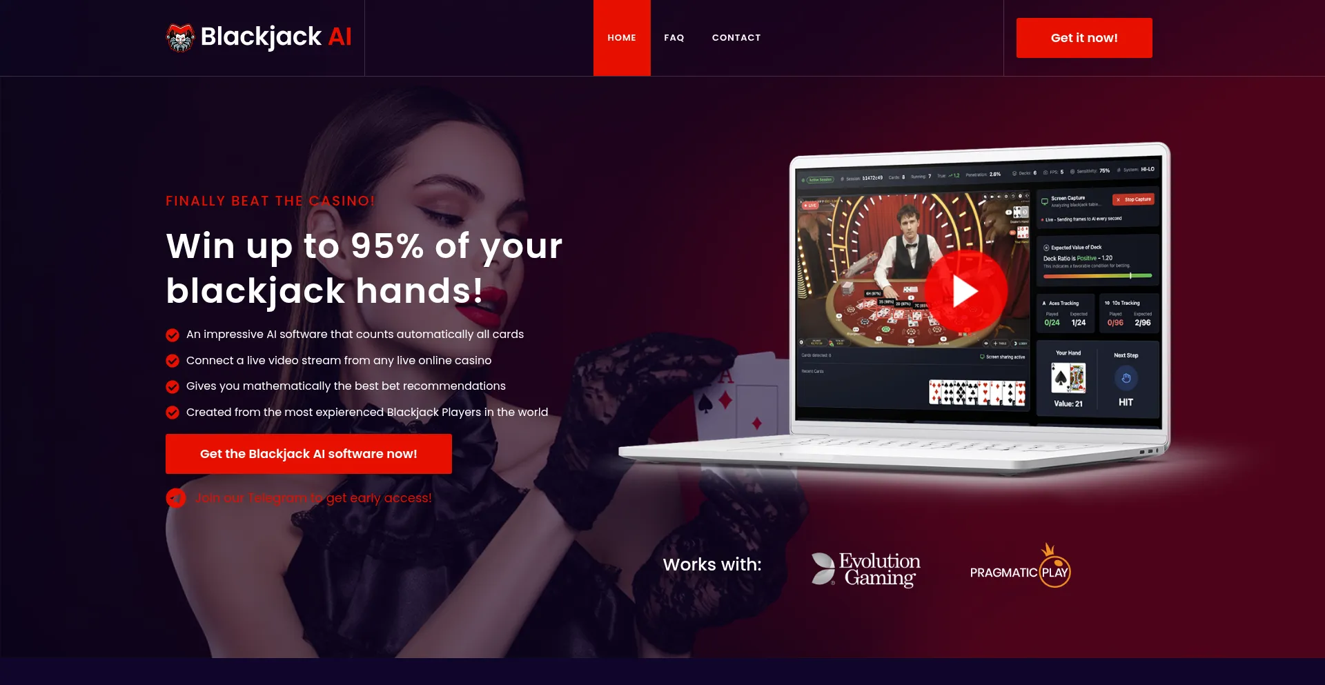 Website screenshot of Blackjack-ai.com