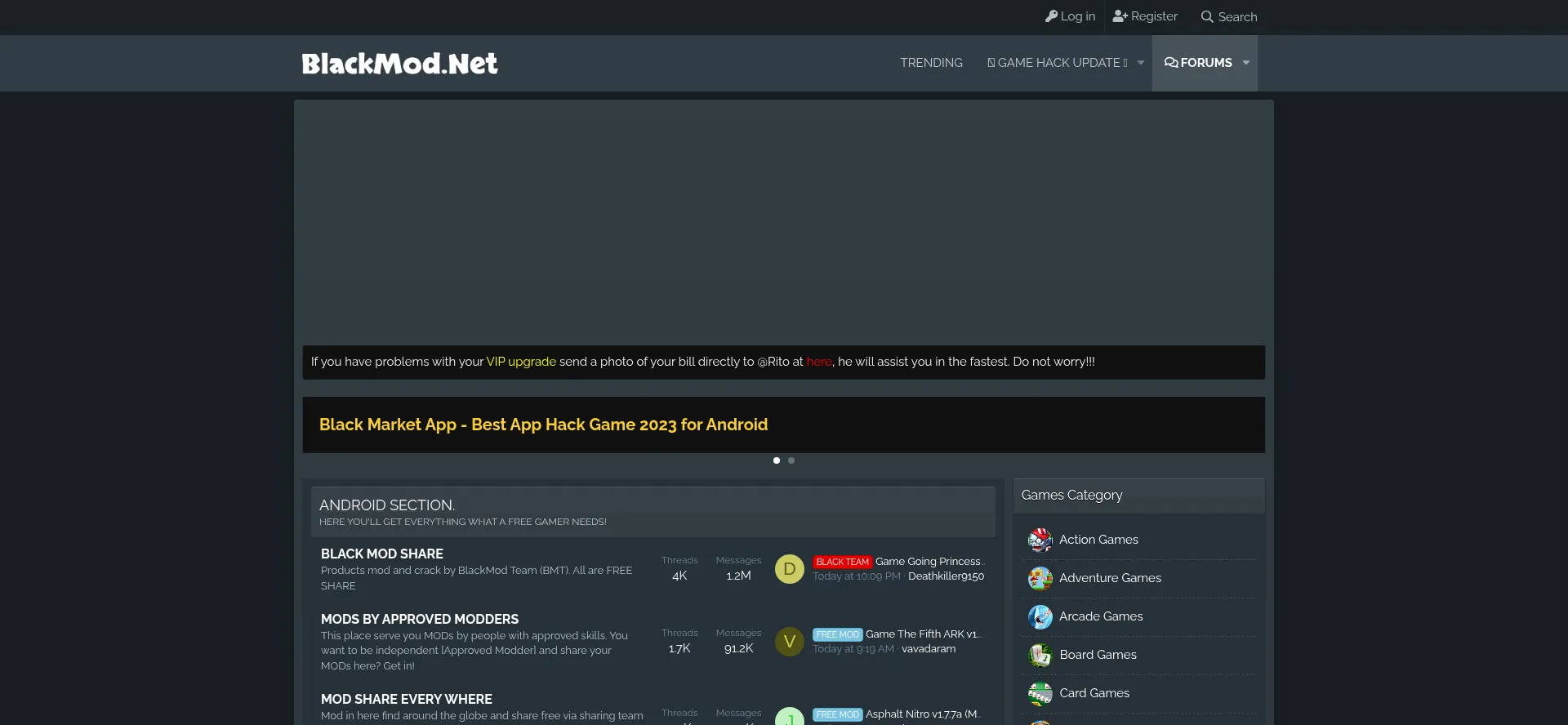 Website screenshot of Blackmod.net