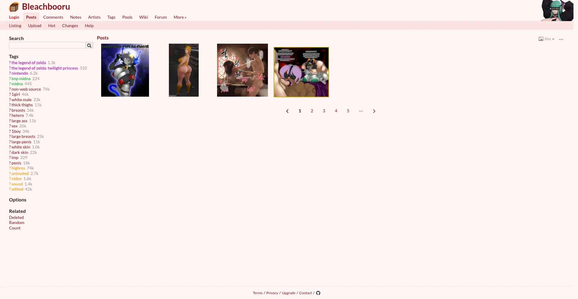 Website screenshot of Bleachbooru.org