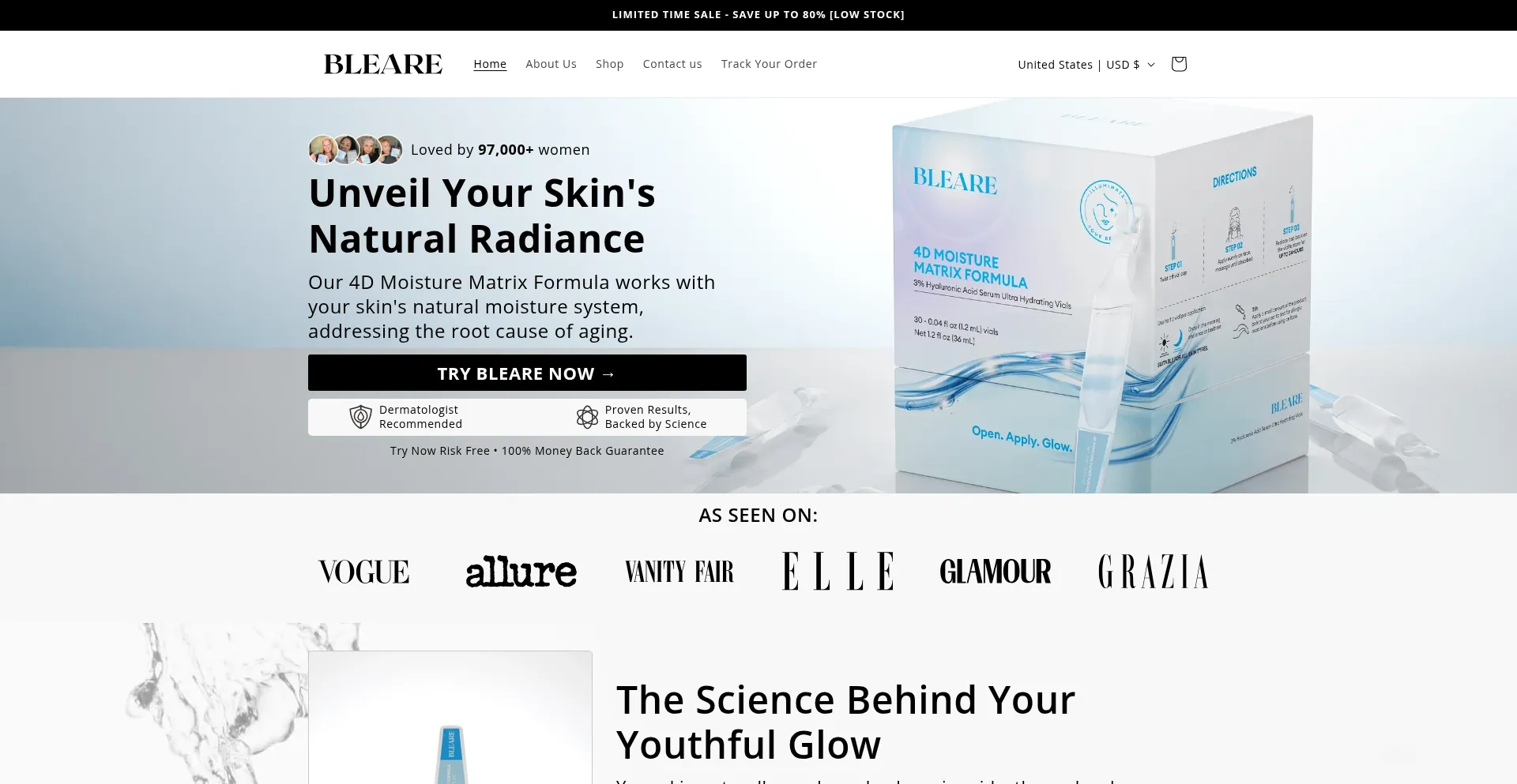 Website screenshot of Bleare.com