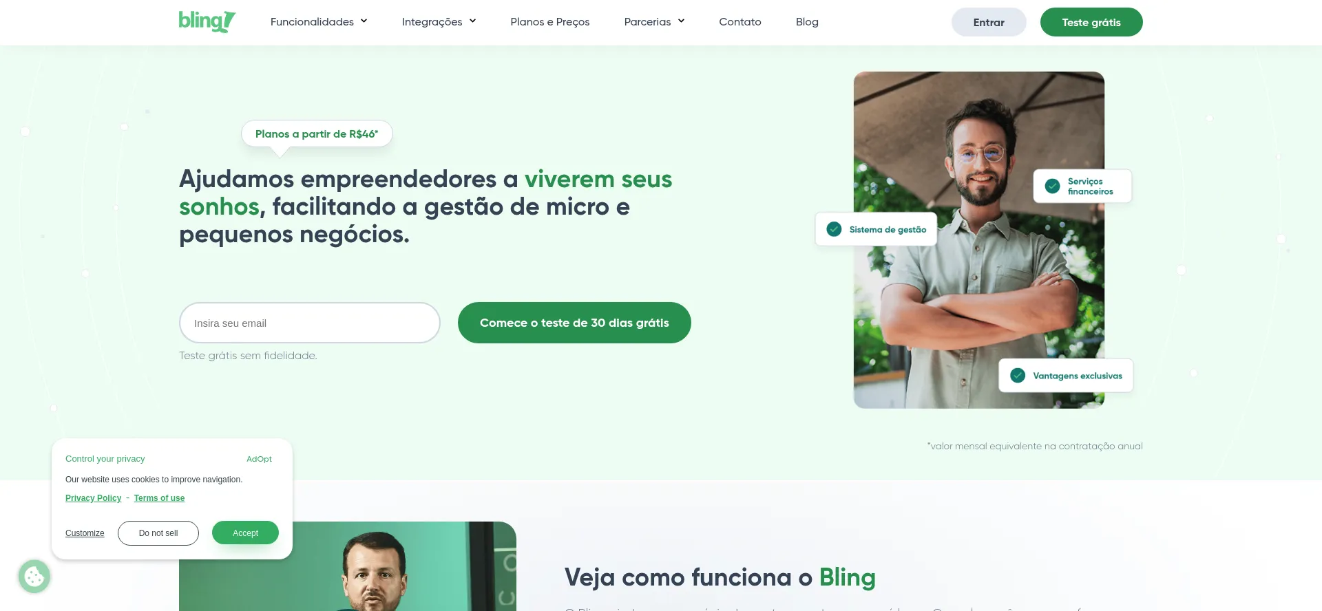 Website screenshot of Bling.com.br