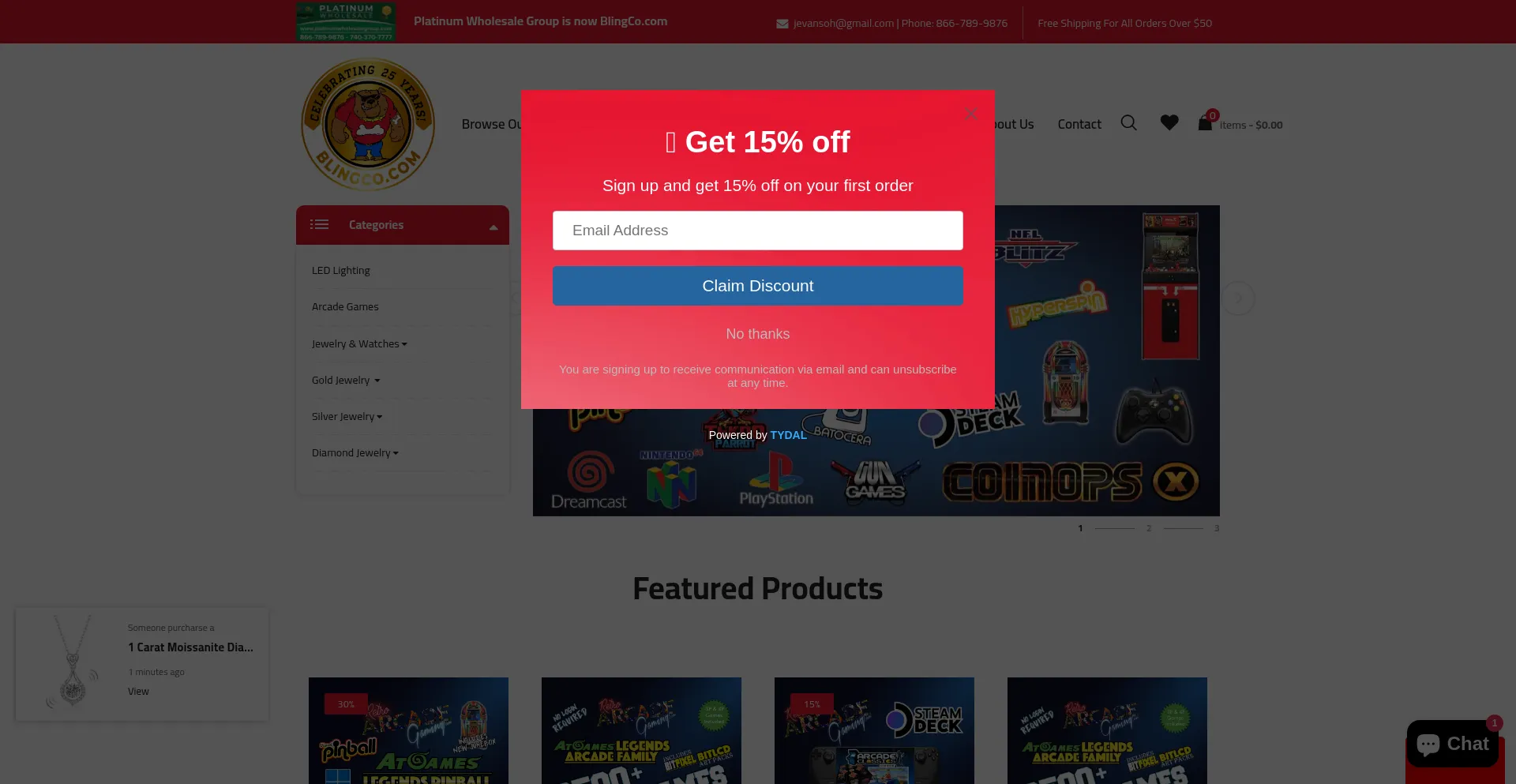 Website screenshot of Blingco.com