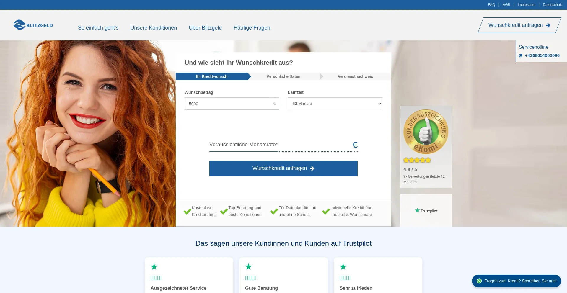Website screenshot of Blitzgeld.at