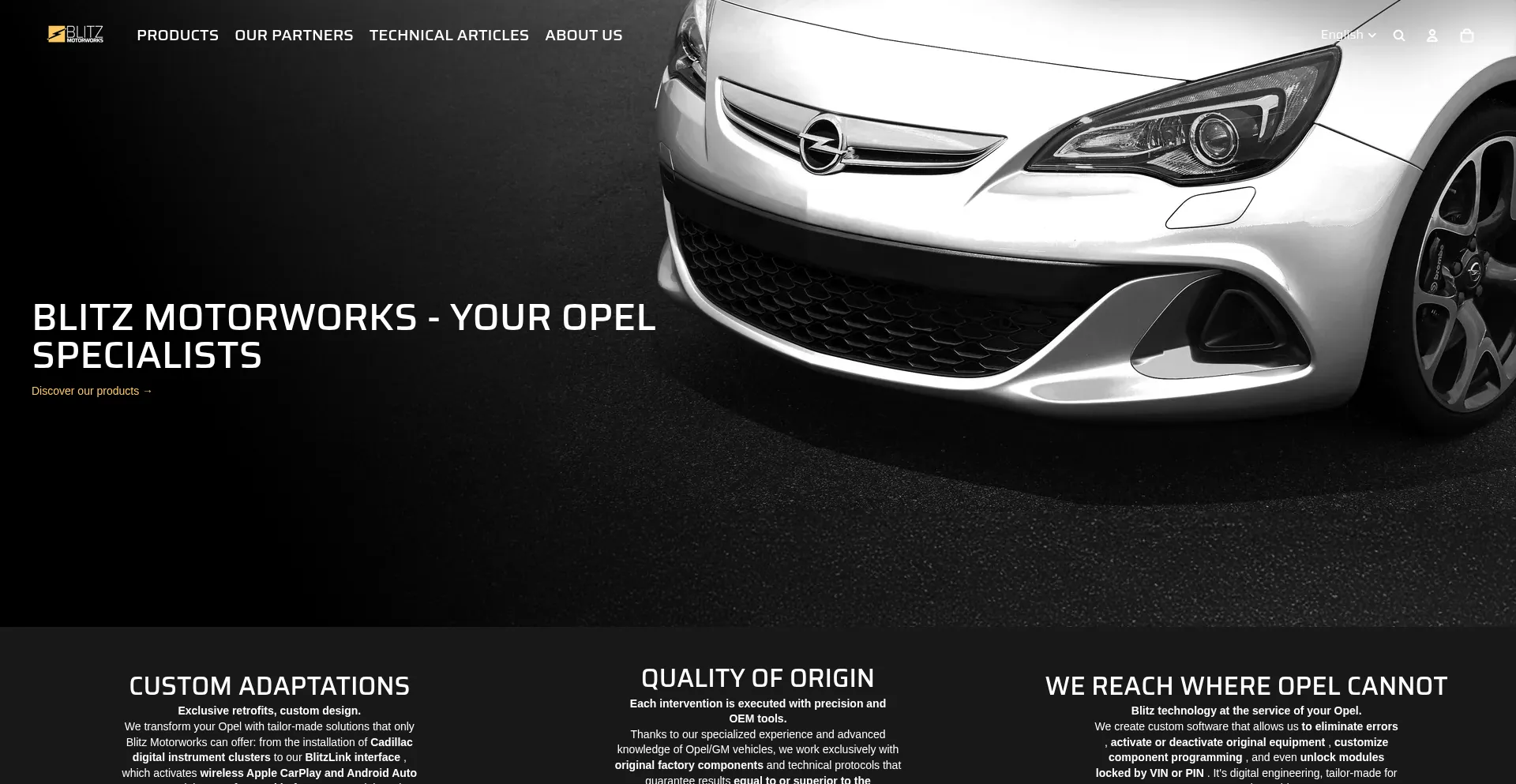 Website screenshot of Blitzmotorworks.com