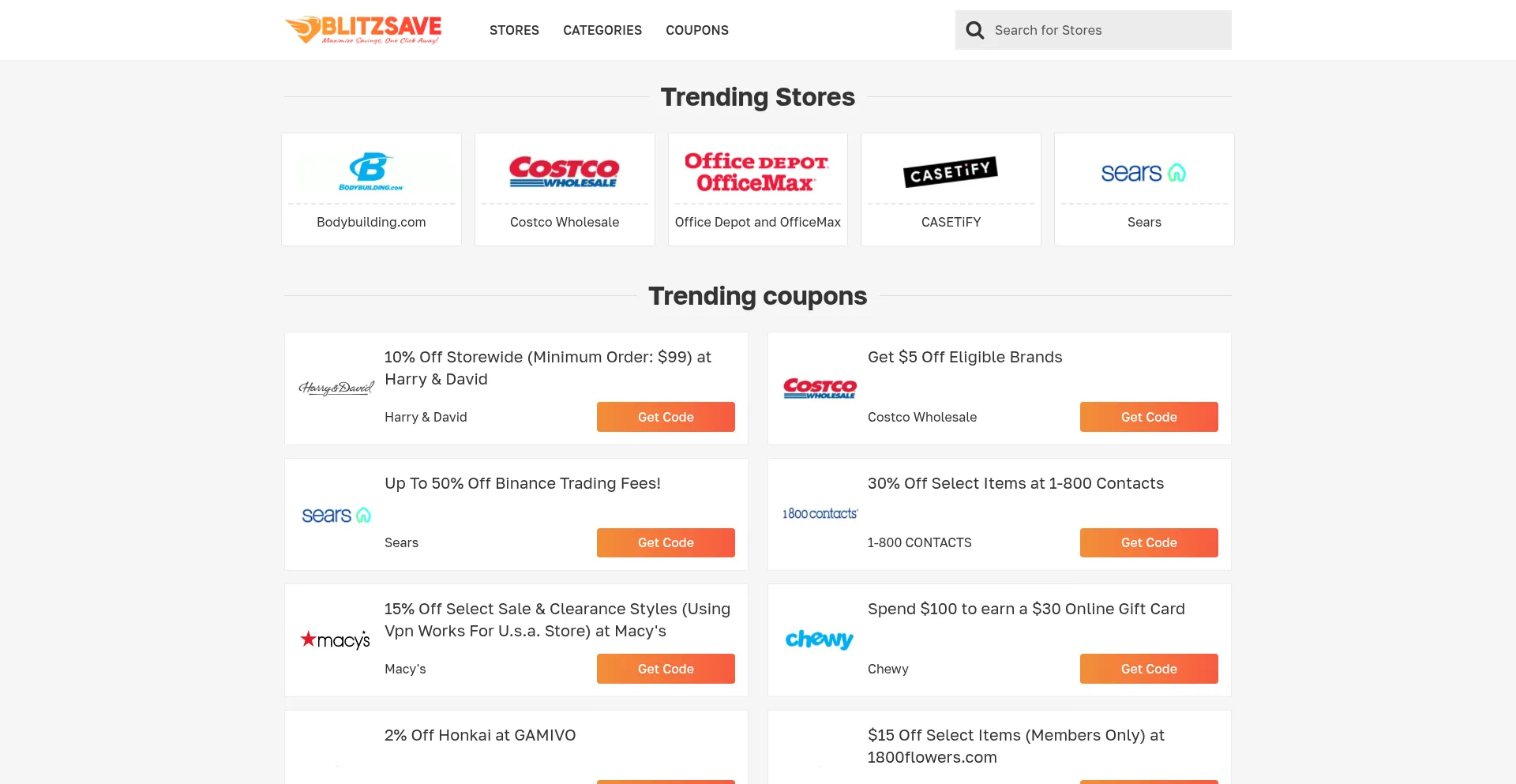 Website screenshot of Blitzsave.com
