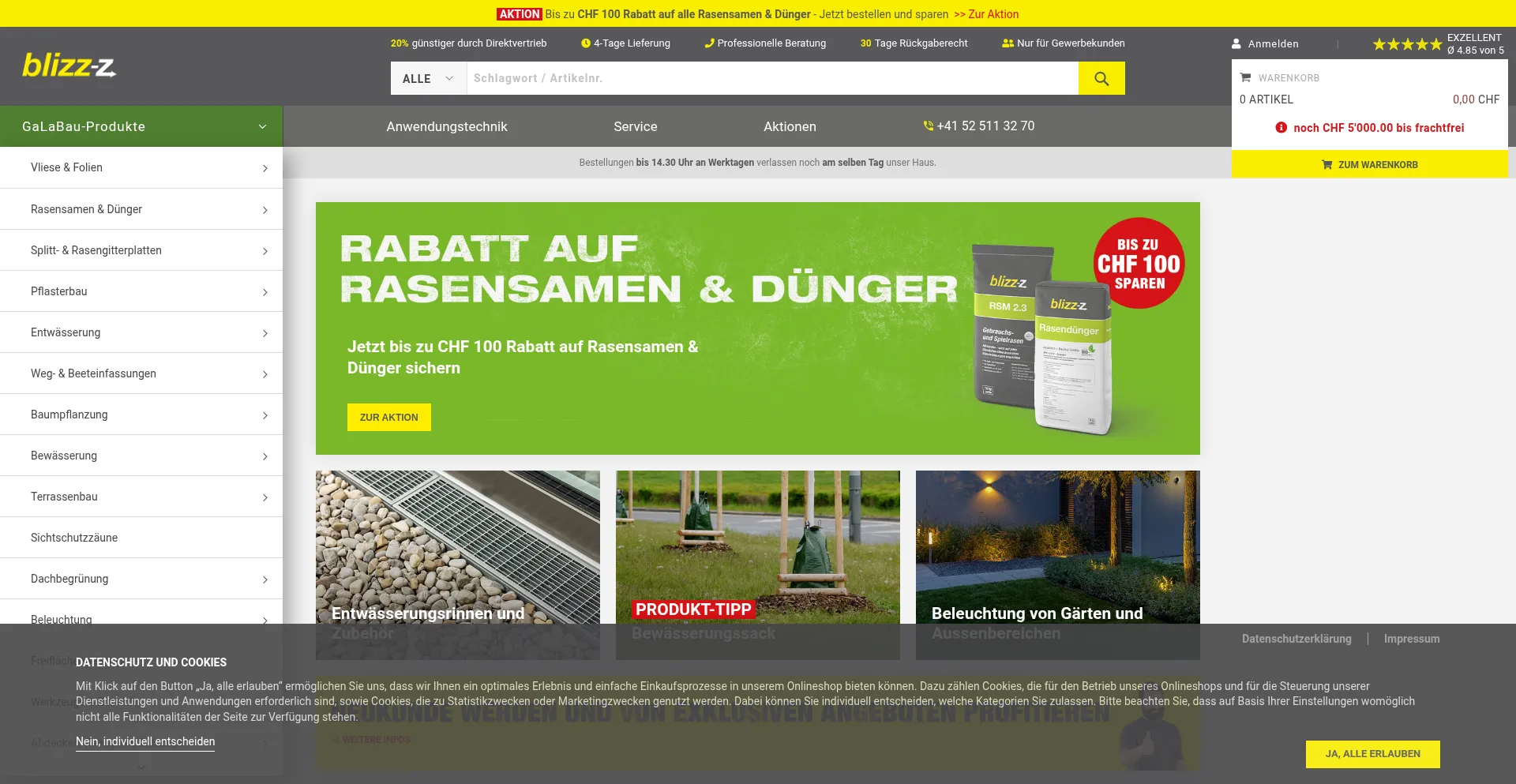 Website screenshot of Blizz-z-galabau.ch