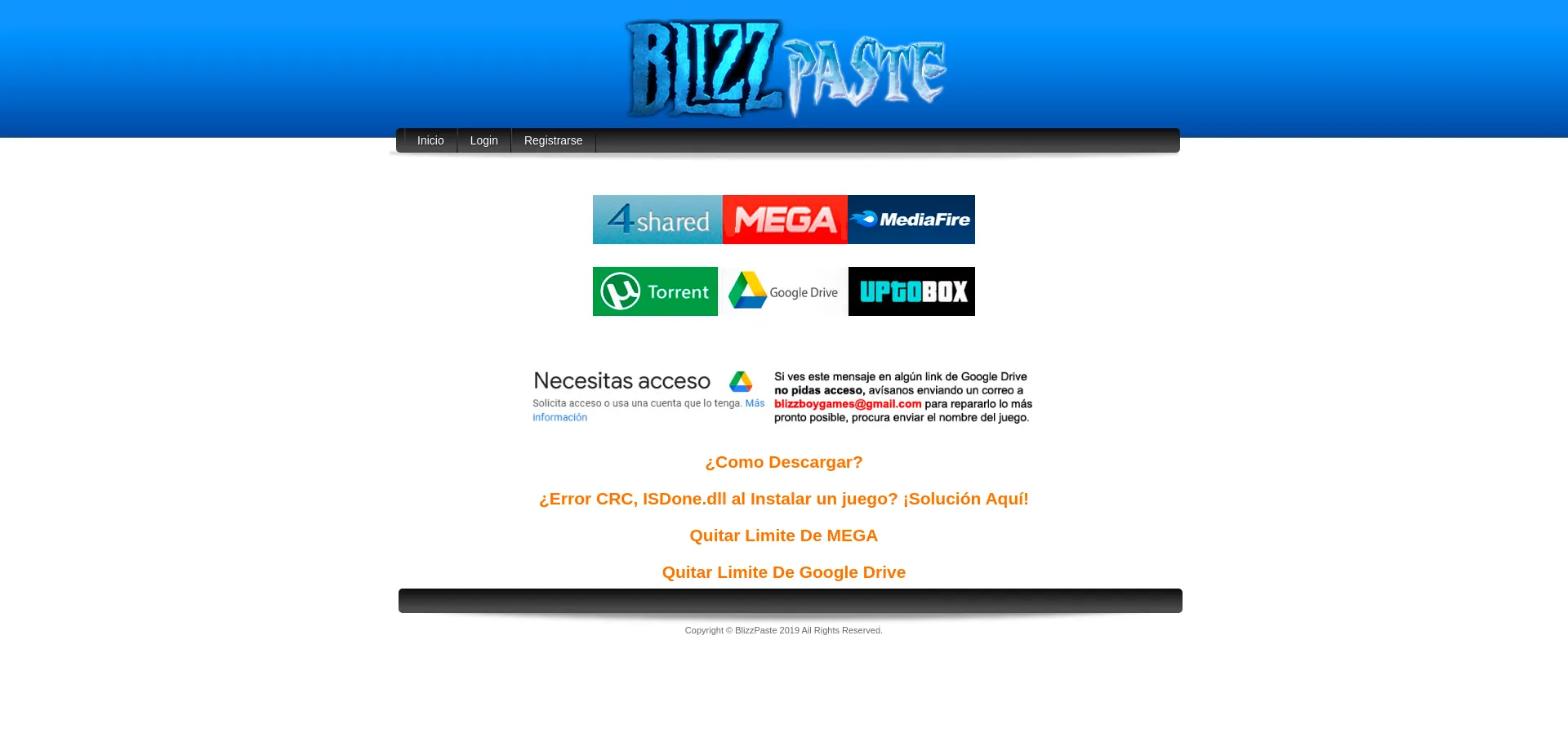 Website screenshot of Blizzpaste.com