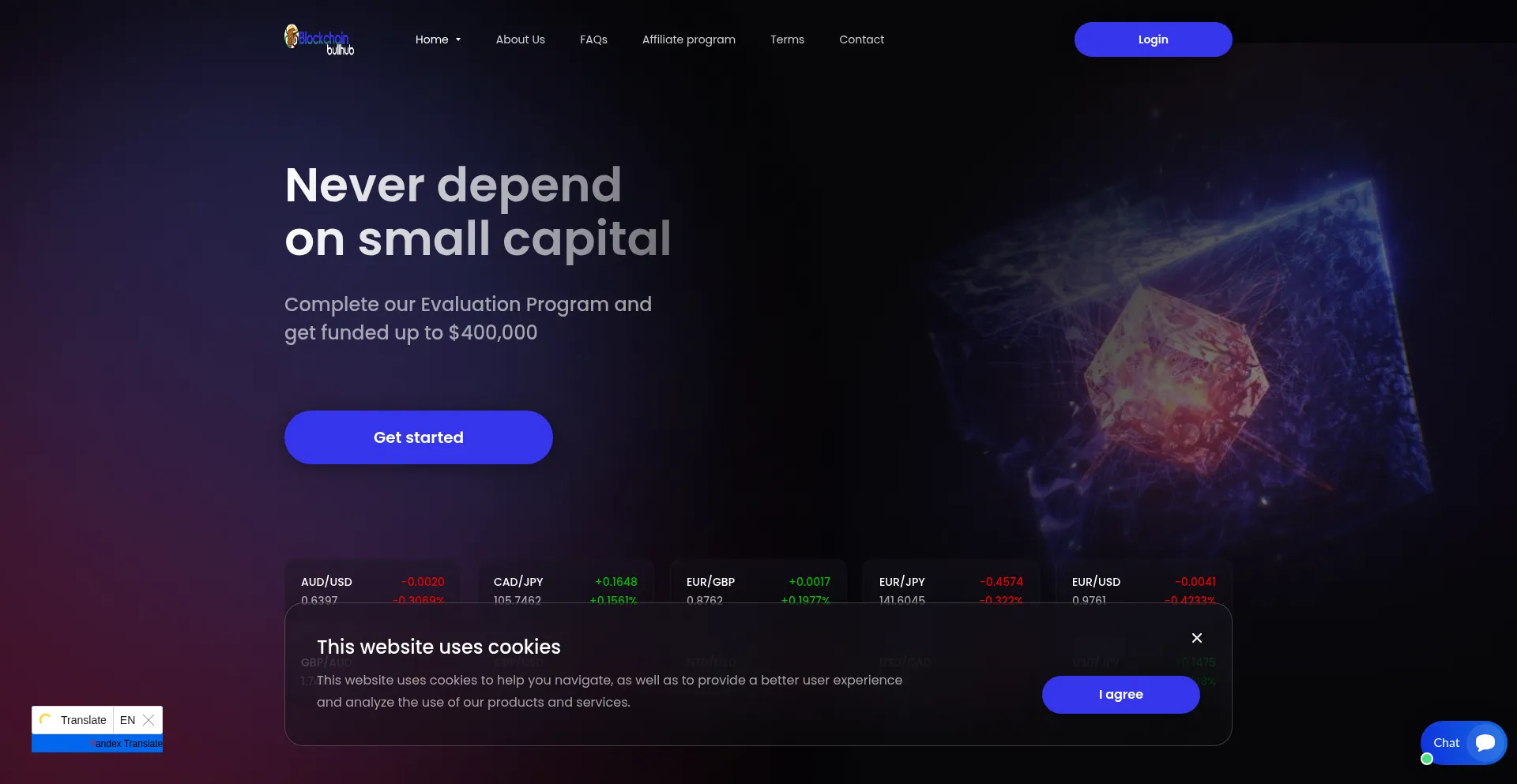 Website screenshot of Blockchainbullhub.com