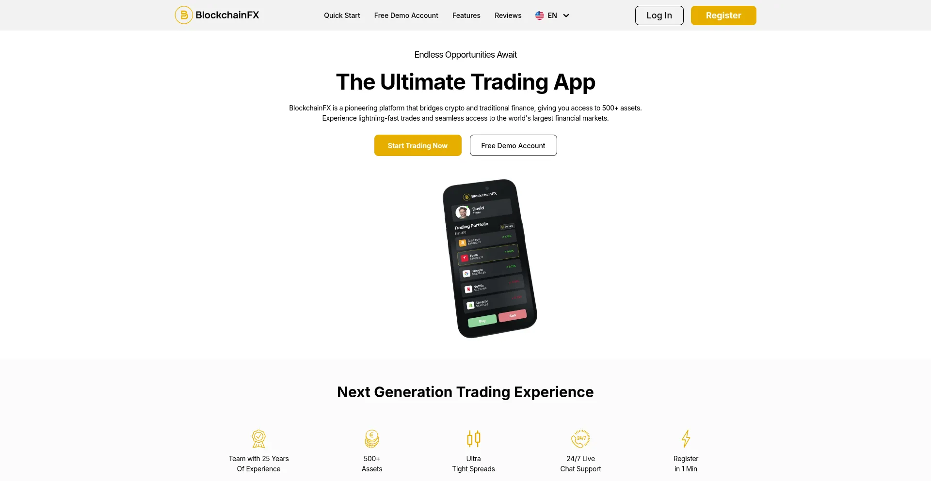 Website screenshot of Blockchainfx.io