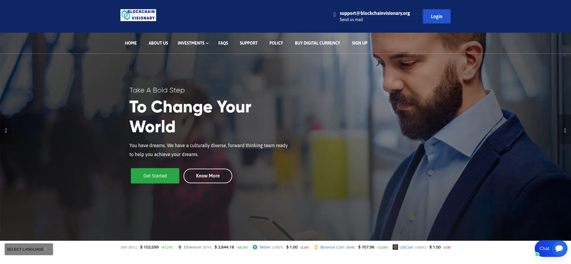 Website screenshot of Blockchainvisionary.org