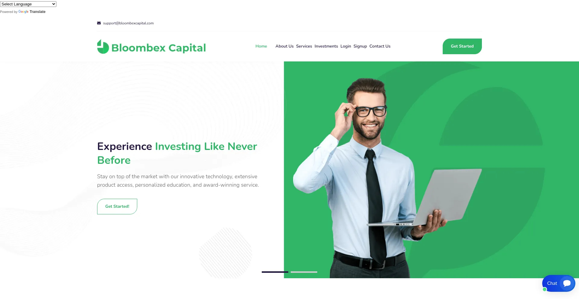 Website screenshot of Bloombexcapital.com
