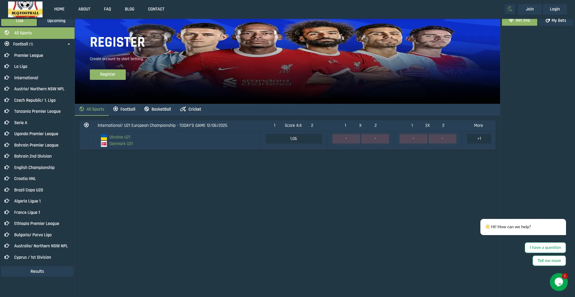 Website screenshot of Blqfootballs.com