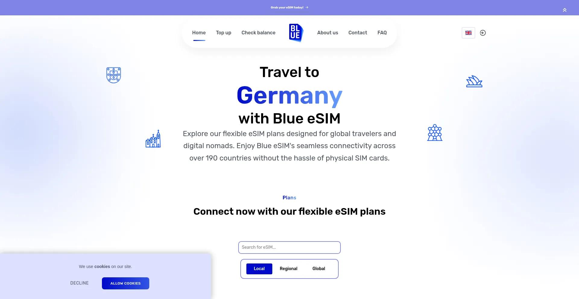 Website screenshot of Blue-esim.com
