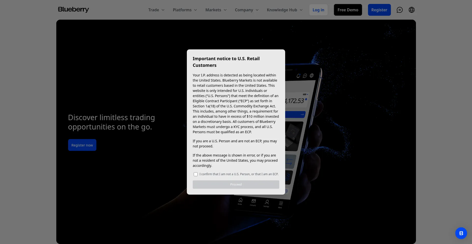 Website screenshot of Blueberrymarkets.com