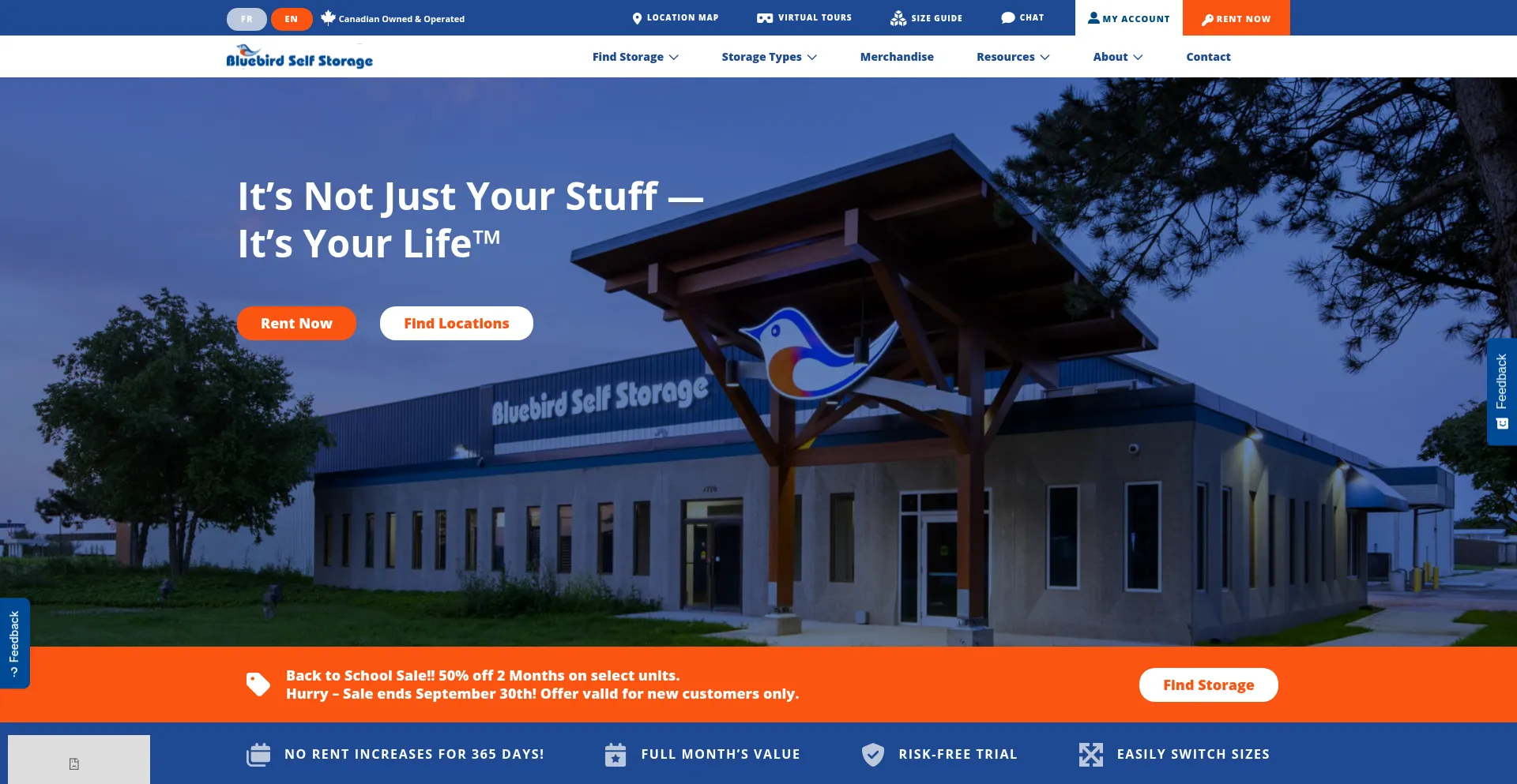 Bluebirdstorage.ca Screenshot
