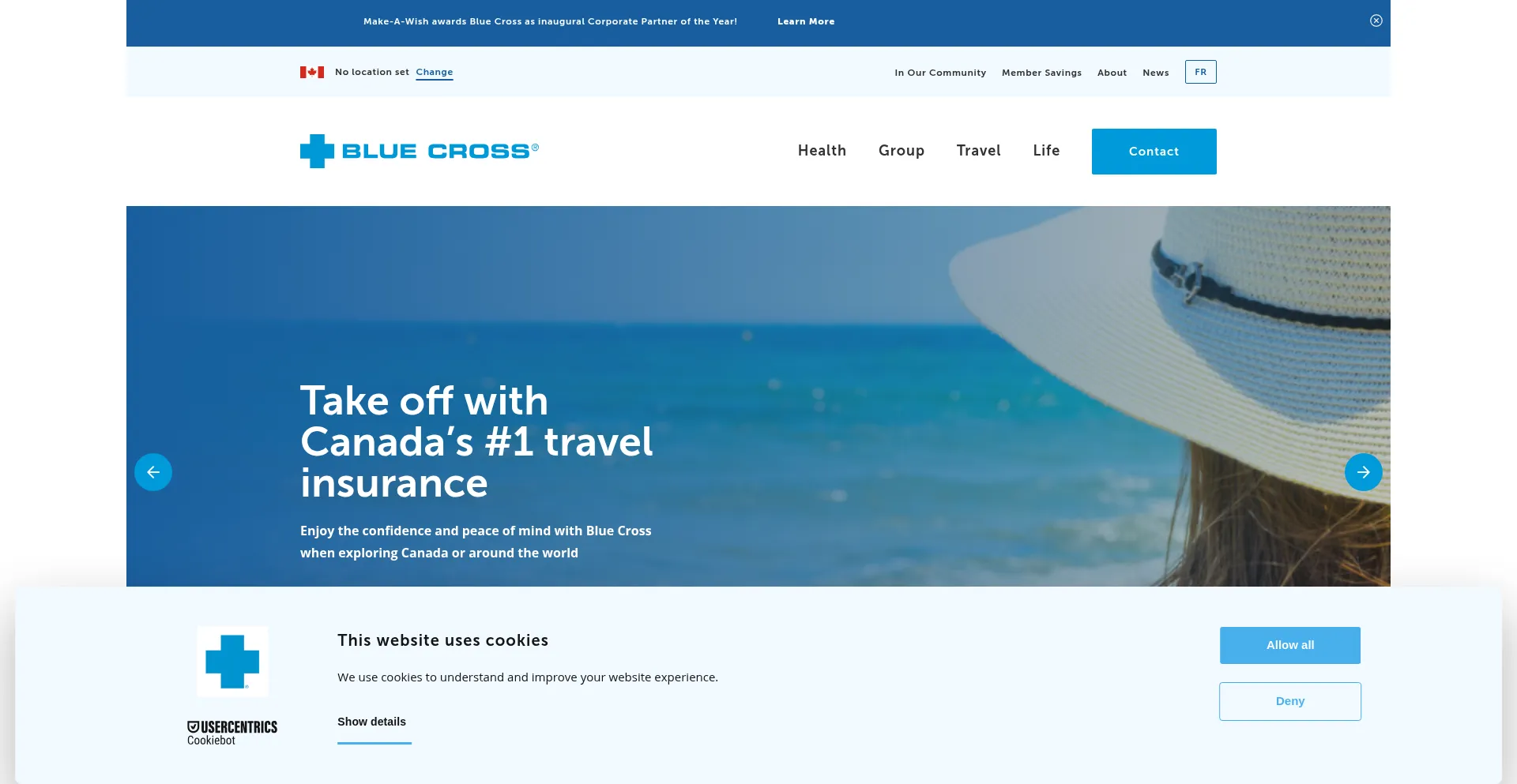 Website screenshot of Bluecross.ca