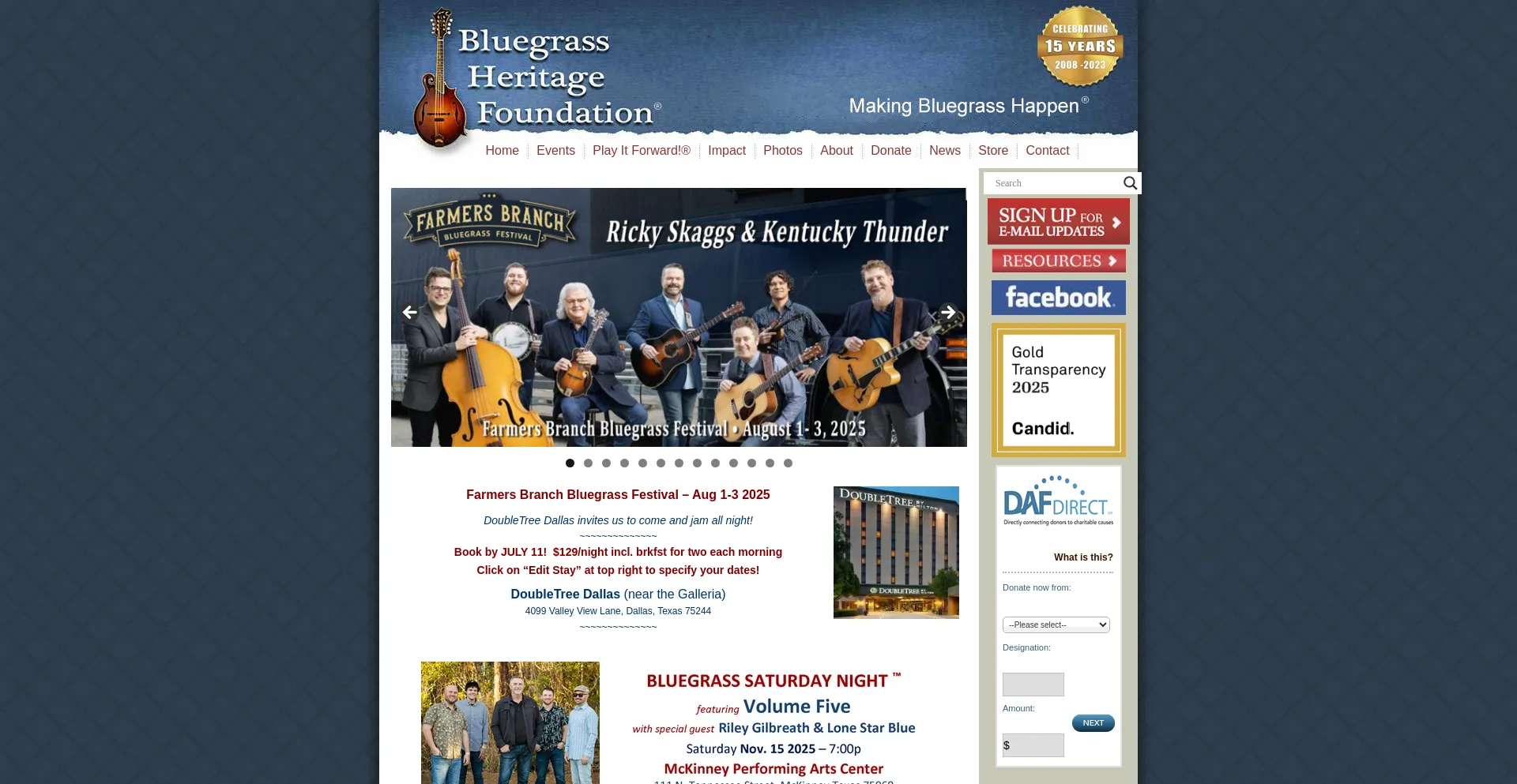 Website screenshot of Bluegrassheritage.com