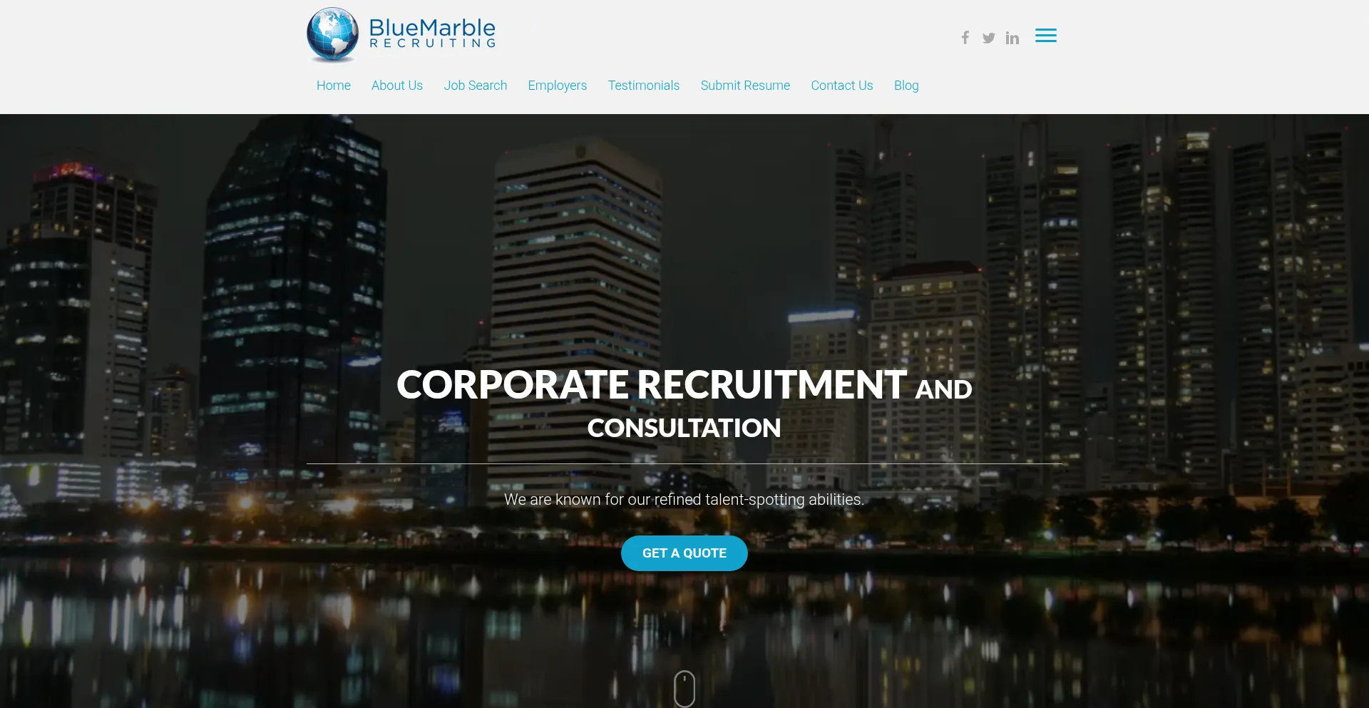 Website screenshot of Bluemarblerecruiting.com