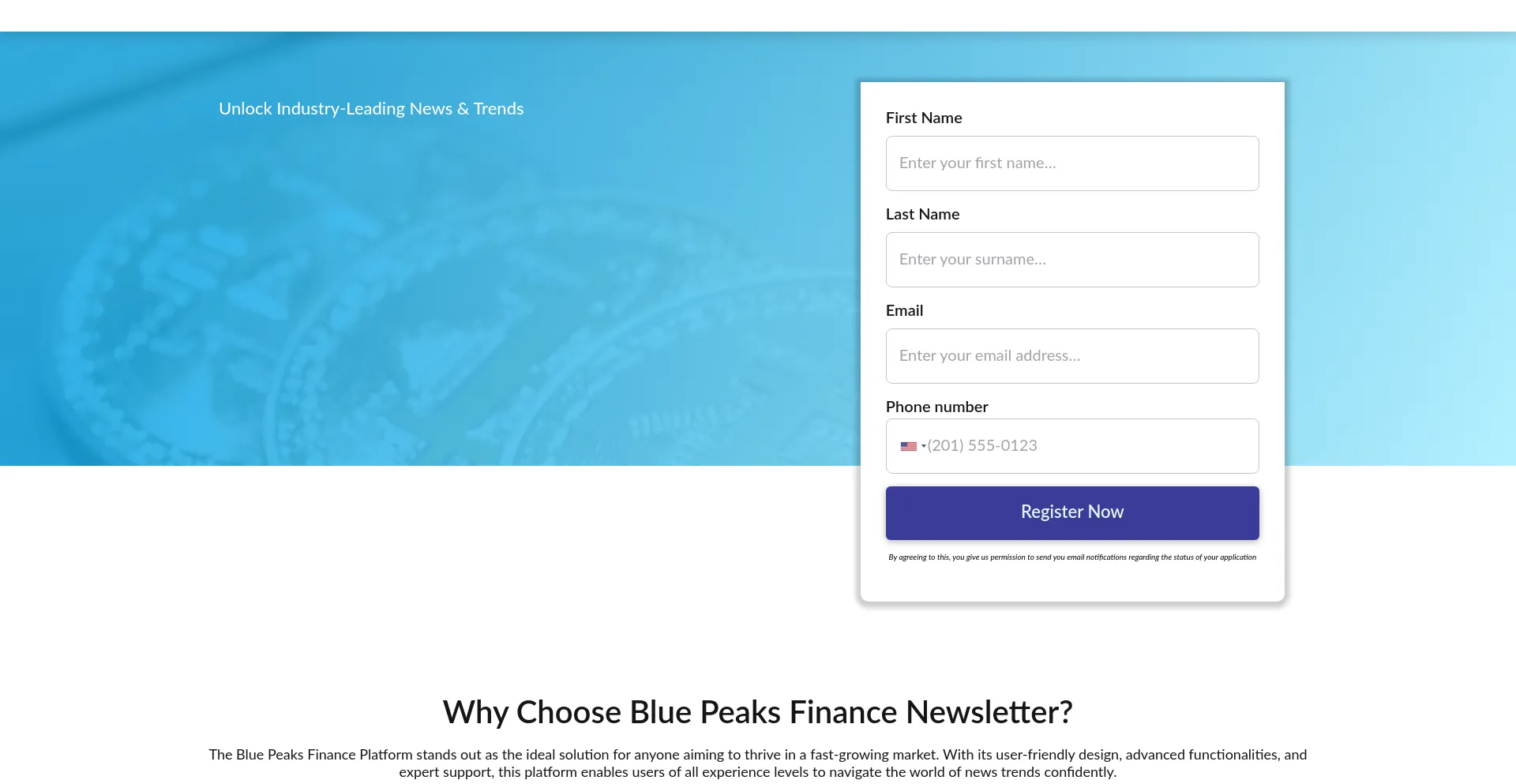 Website screenshot of Bluepeaksfinance.com