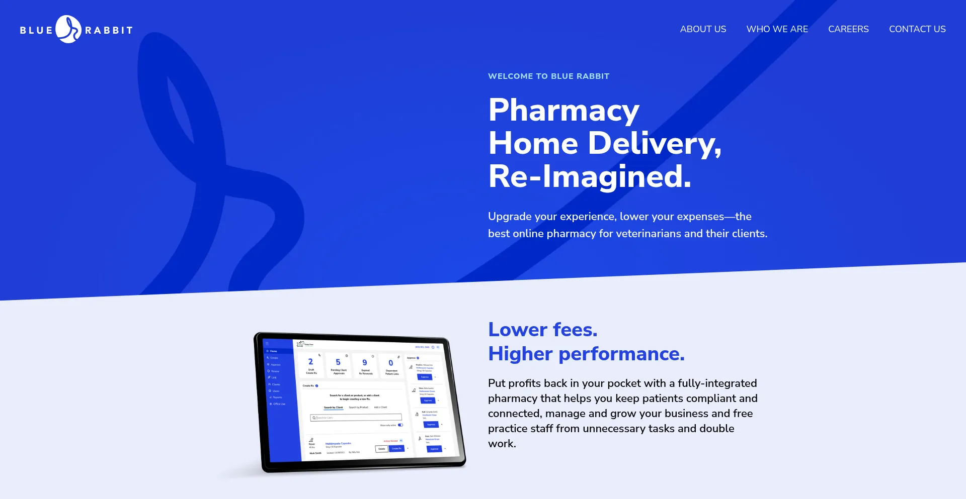 Website screenshot of Bluerabbit.vet