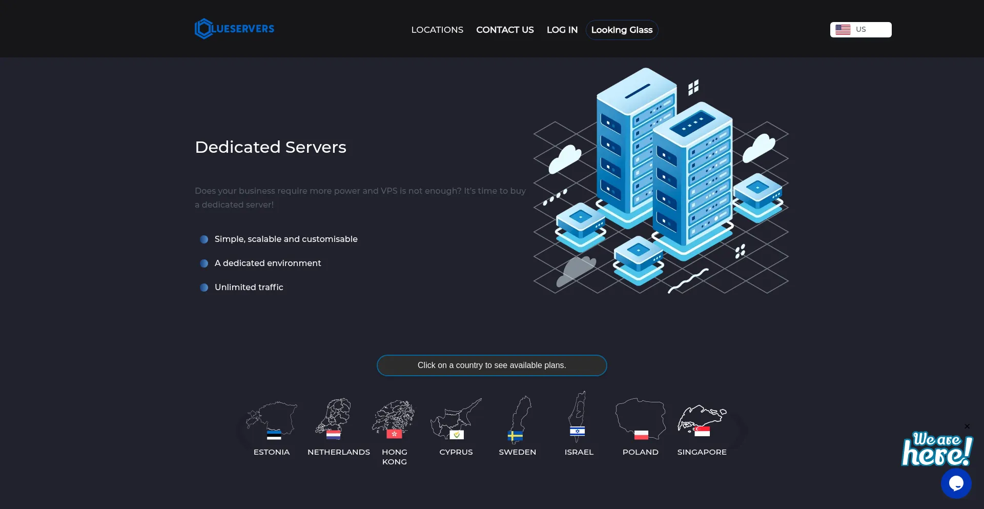 Website screenshot of Blueservers.com