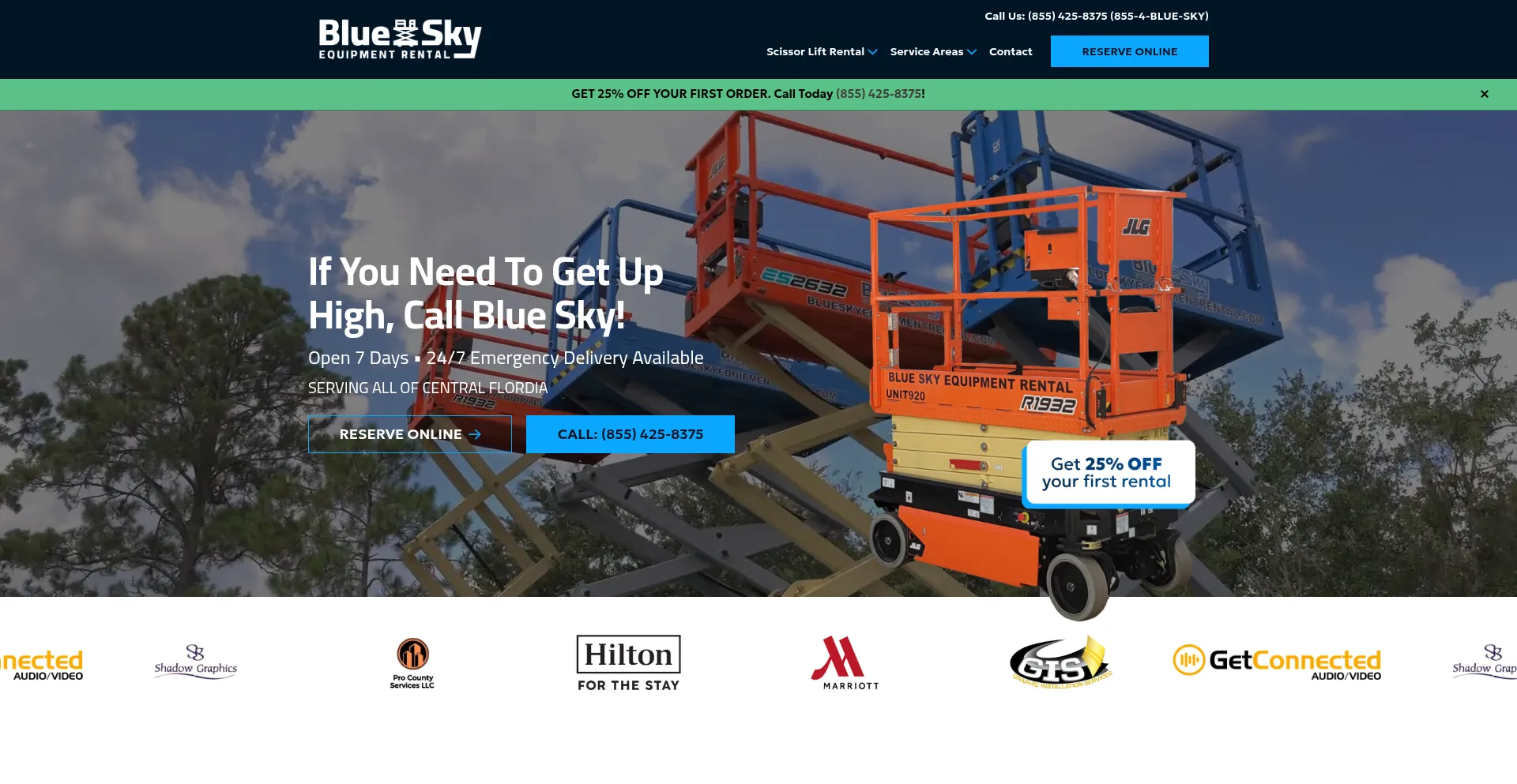 Website screenshot of Blueskyequipmentrental.com
