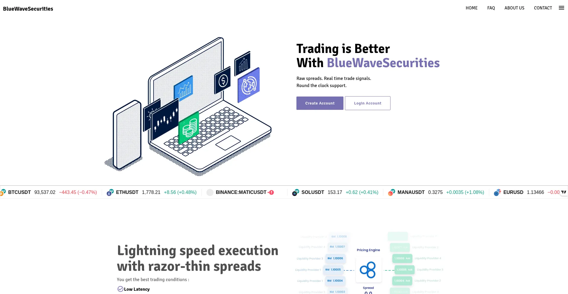 Website screenshot of Bluewavesecurities.net