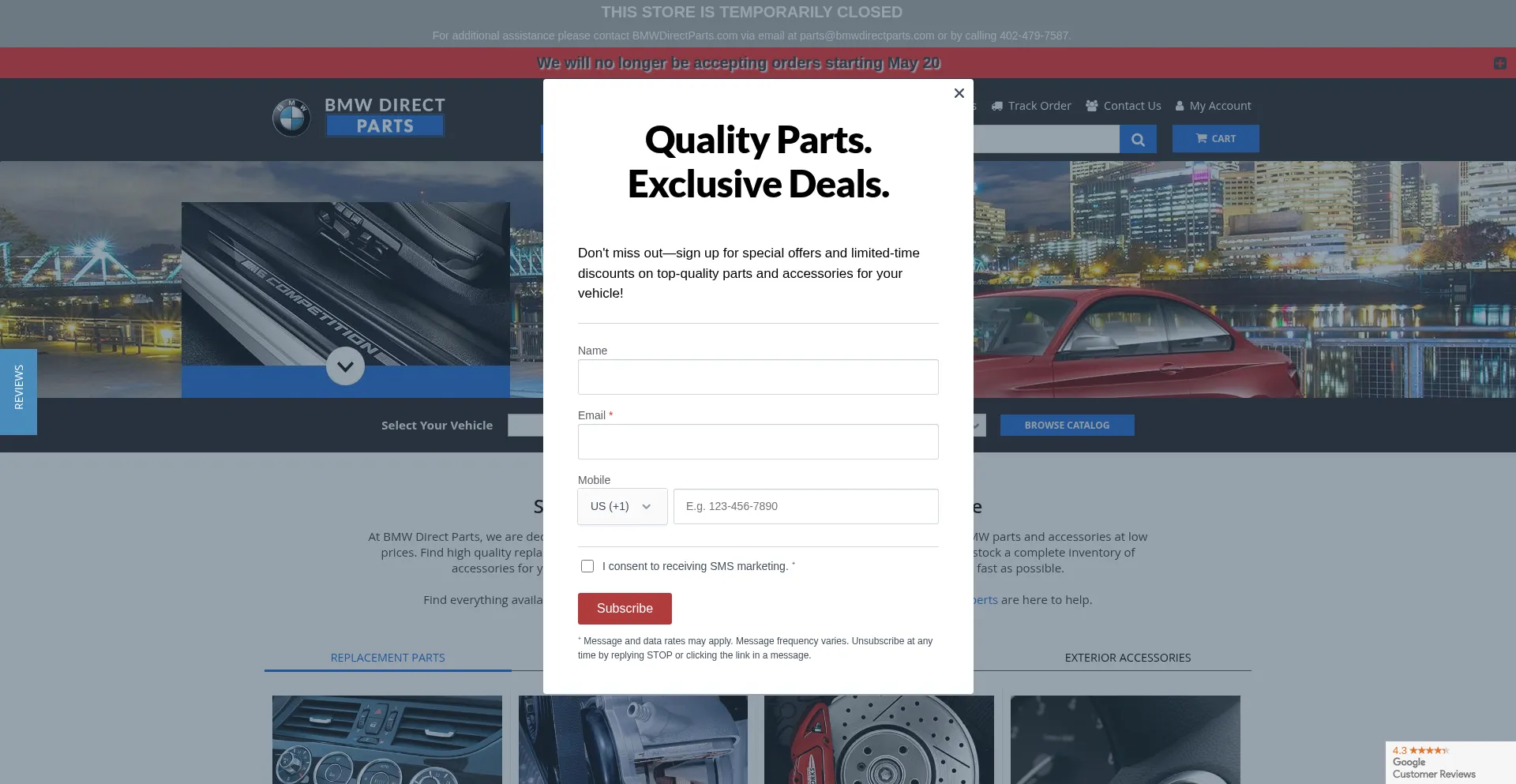 Website screenshot of Bmwdirectparts.com