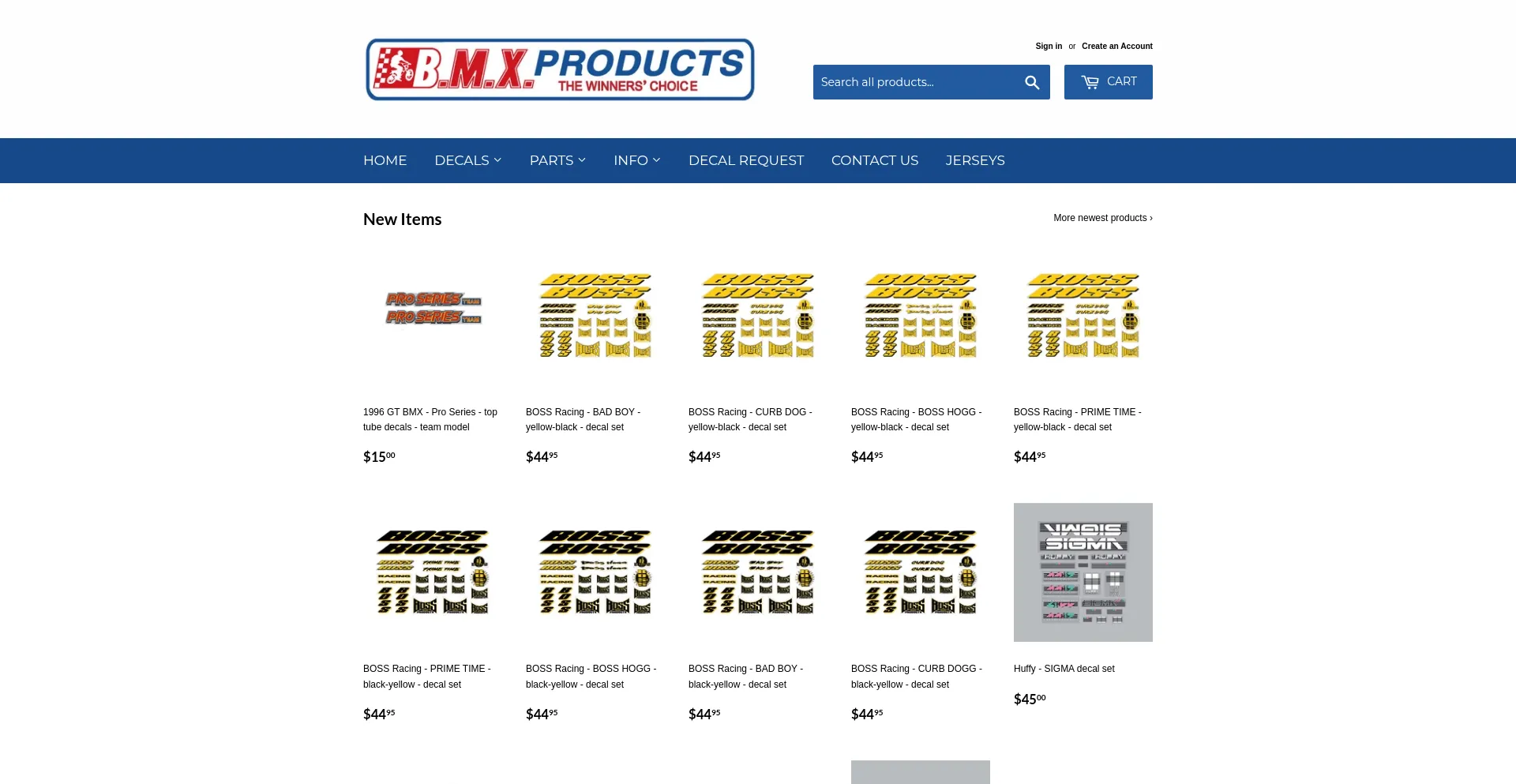 Website screenshot of Bmxproducts.com