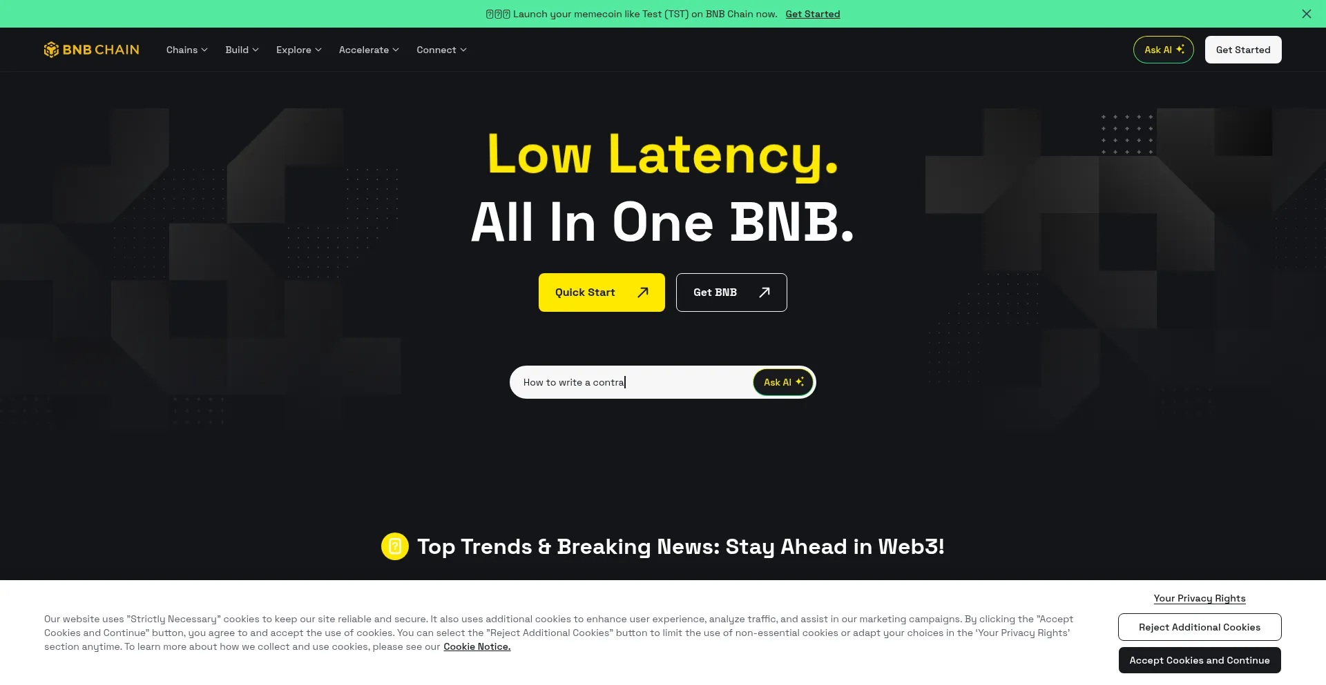 Website screenshot of Bnbchain.org