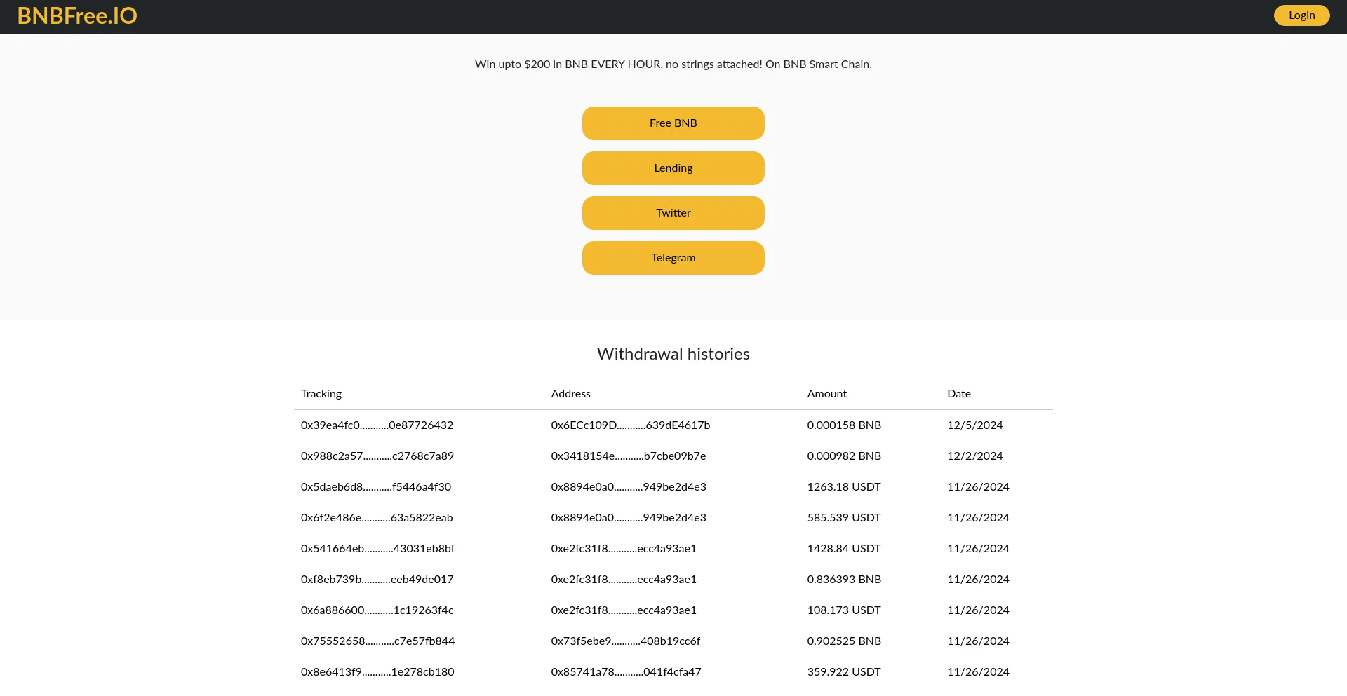 Website screenshot of Bnbfree.io