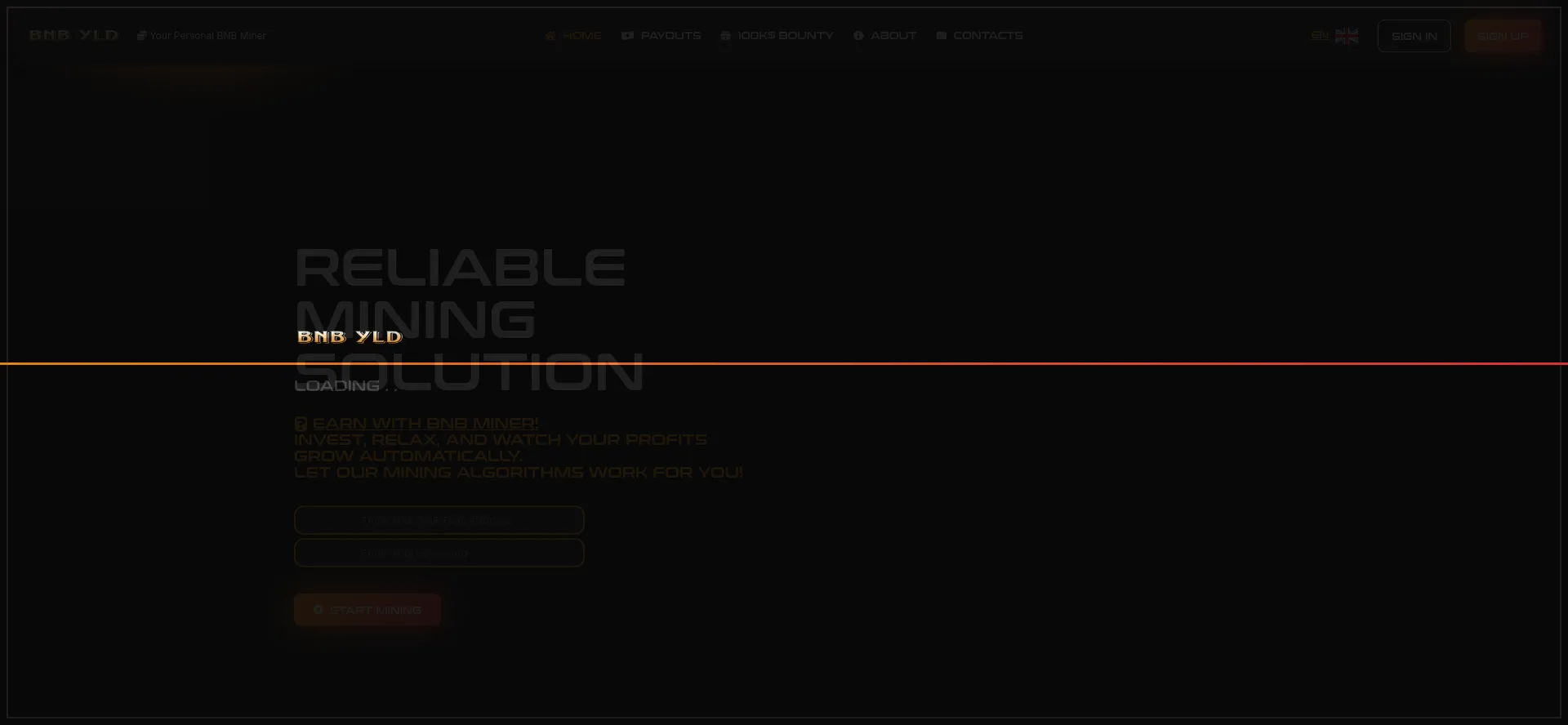 Website screenshot of Bnbgain.live