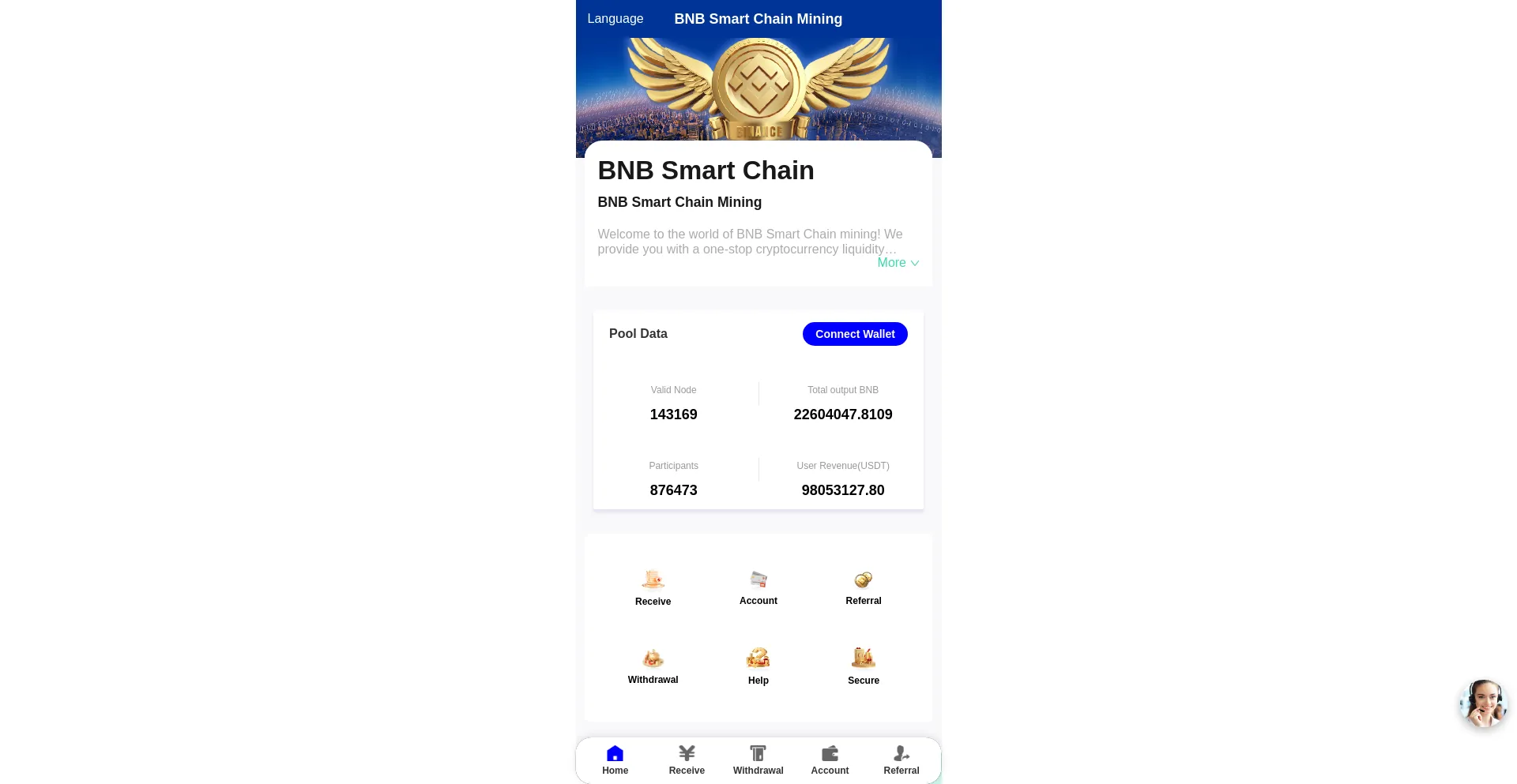 Website screenshot of Bnbminer.vip
