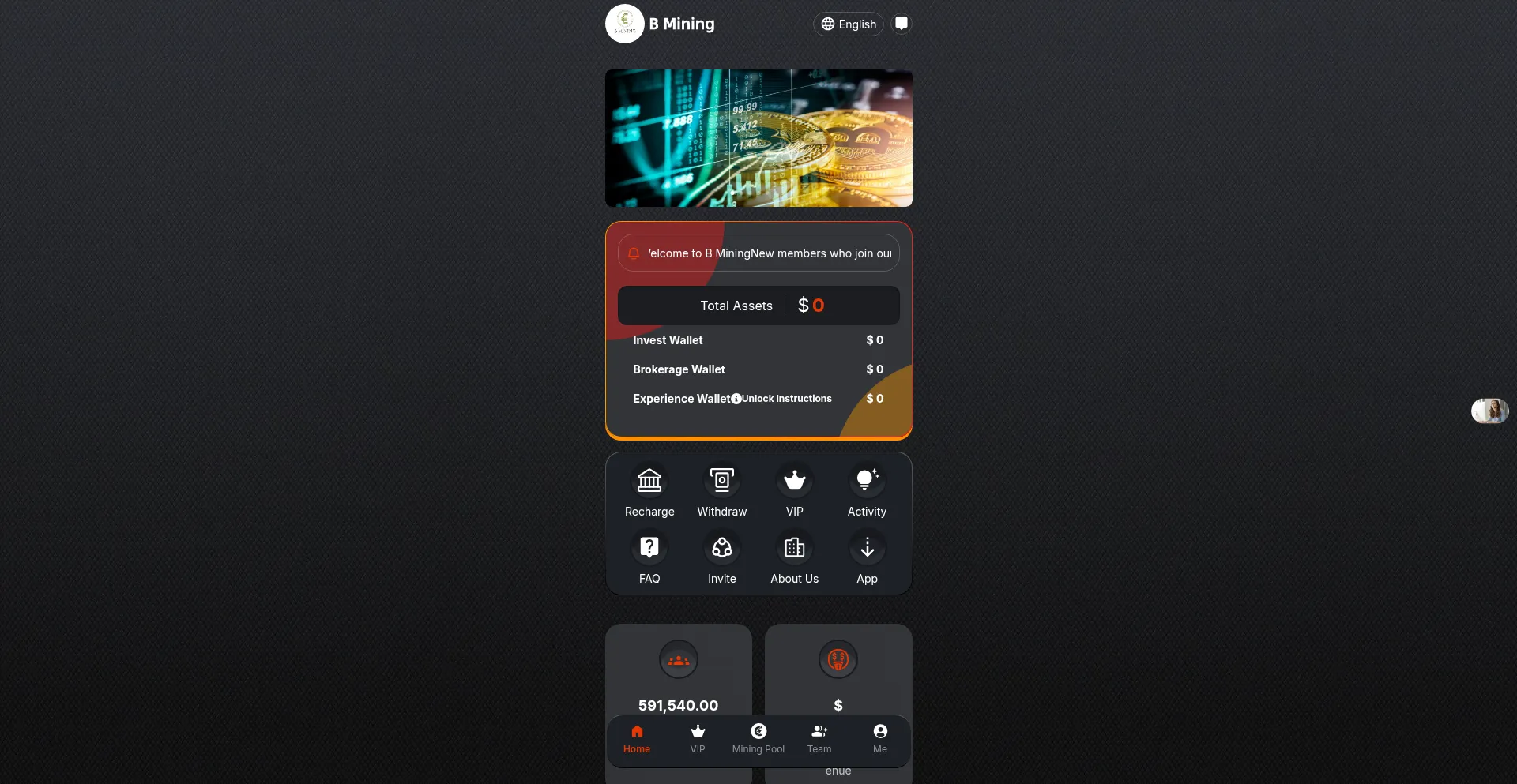 Website screenshot of Bnimining.vip