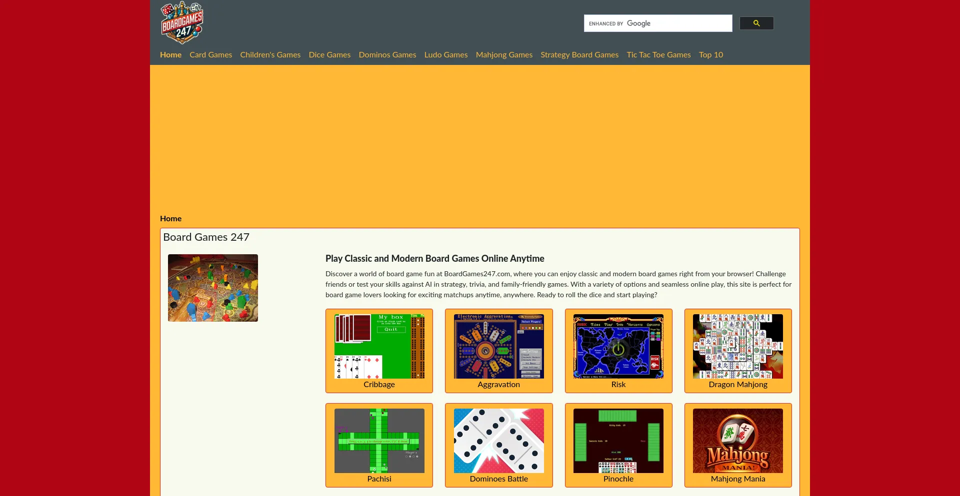 Website screenshot of Boardgames247.com